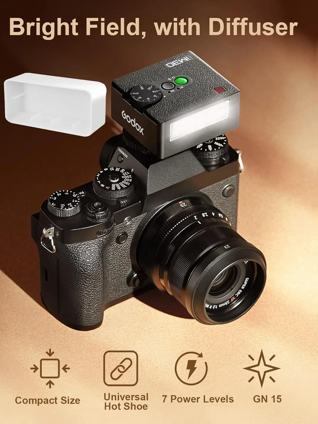 Godox IM30 Mini Lampa Błyskowa GN15 78g Ultralekki S1/S2 Sterowanie Optyczne 7 Poziomów Mocy