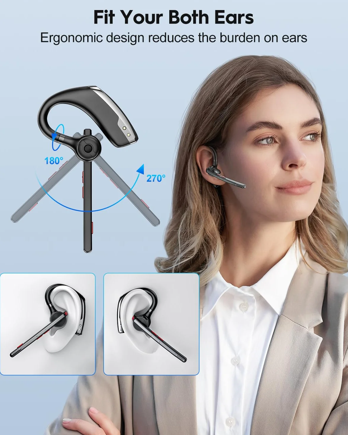 New Bee Zestaw głośnomówiący V5.2 Bluetooth Bezprzewodowy zestaw słuchawkowy z mikrofonem podwójna redukcja szumów Ultralekki dla iOS Android