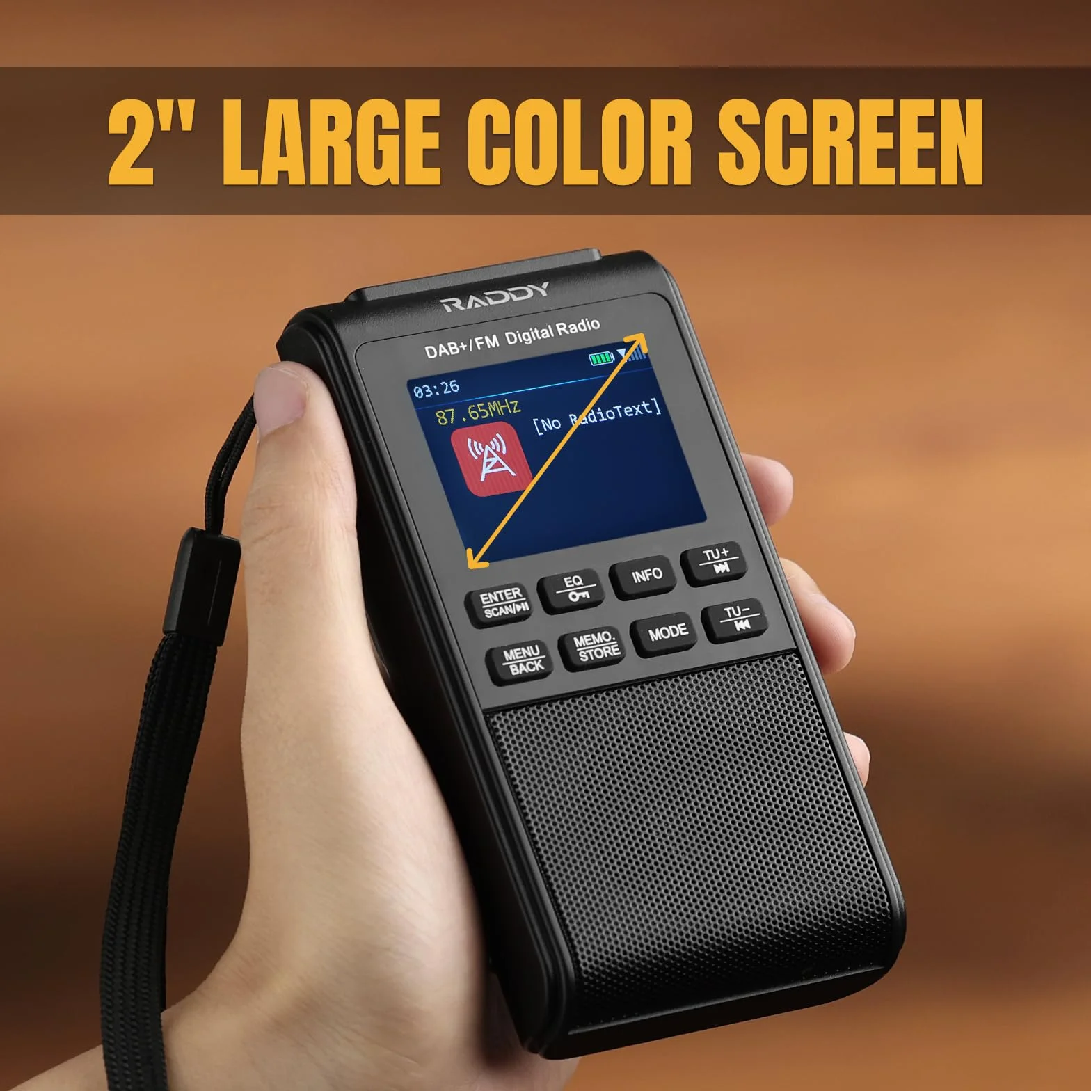 Raddy RD939 przenośne Radio DAB/DAB+ FM, BT 5.3, głośnikiem 5 W, 2-calowym dużym ekranem, 1200 mAh Baterią, Odtwarzaniem TF/USB, automatycznym skanowaniem, gniazdem słuchawkowym