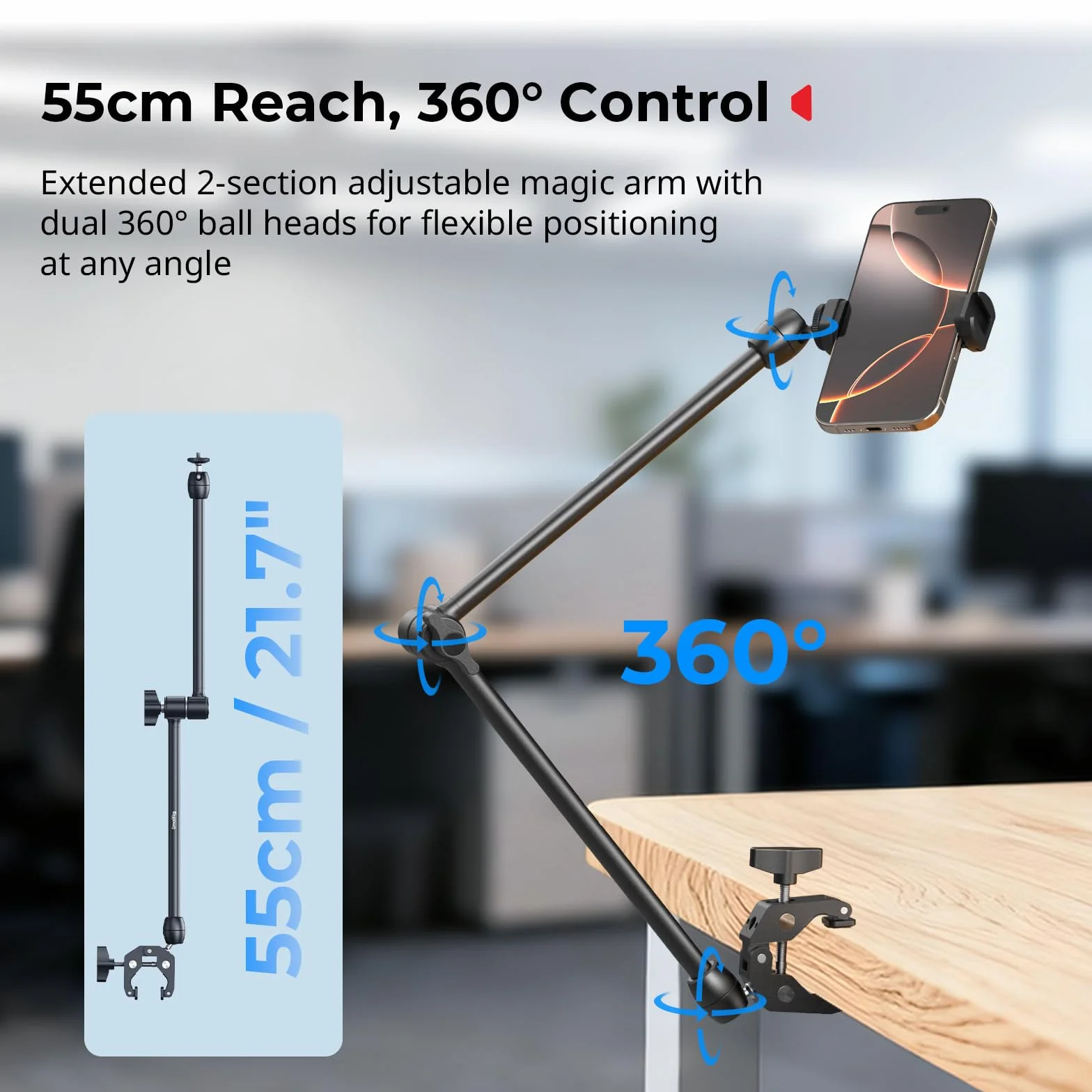 SMALLRIG 21,7" Magic Arm z Super Clamp, Uchwyt na Telefon, Elastyczny Uchwyt na Biurko ze Śrubą 1/4", do Kamery Sportowej, Lampy Wideo -5624