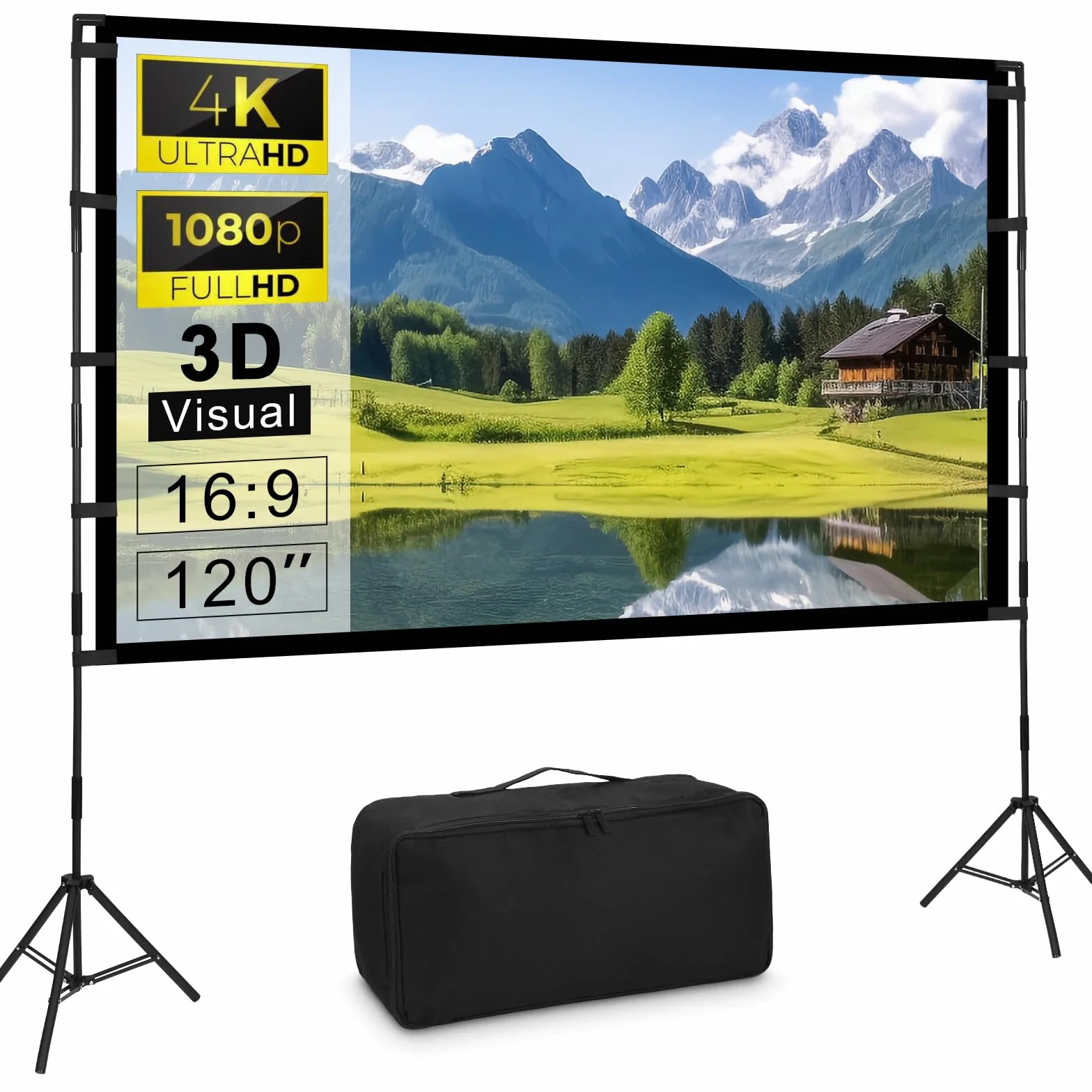 Projektor płótno ze statywem 120 cali Przenośny projektor na płótnie kino outdoorowe 16:9 HD z tyłu ogród projekcja z torbą na kemping Home Party Teatr Noce