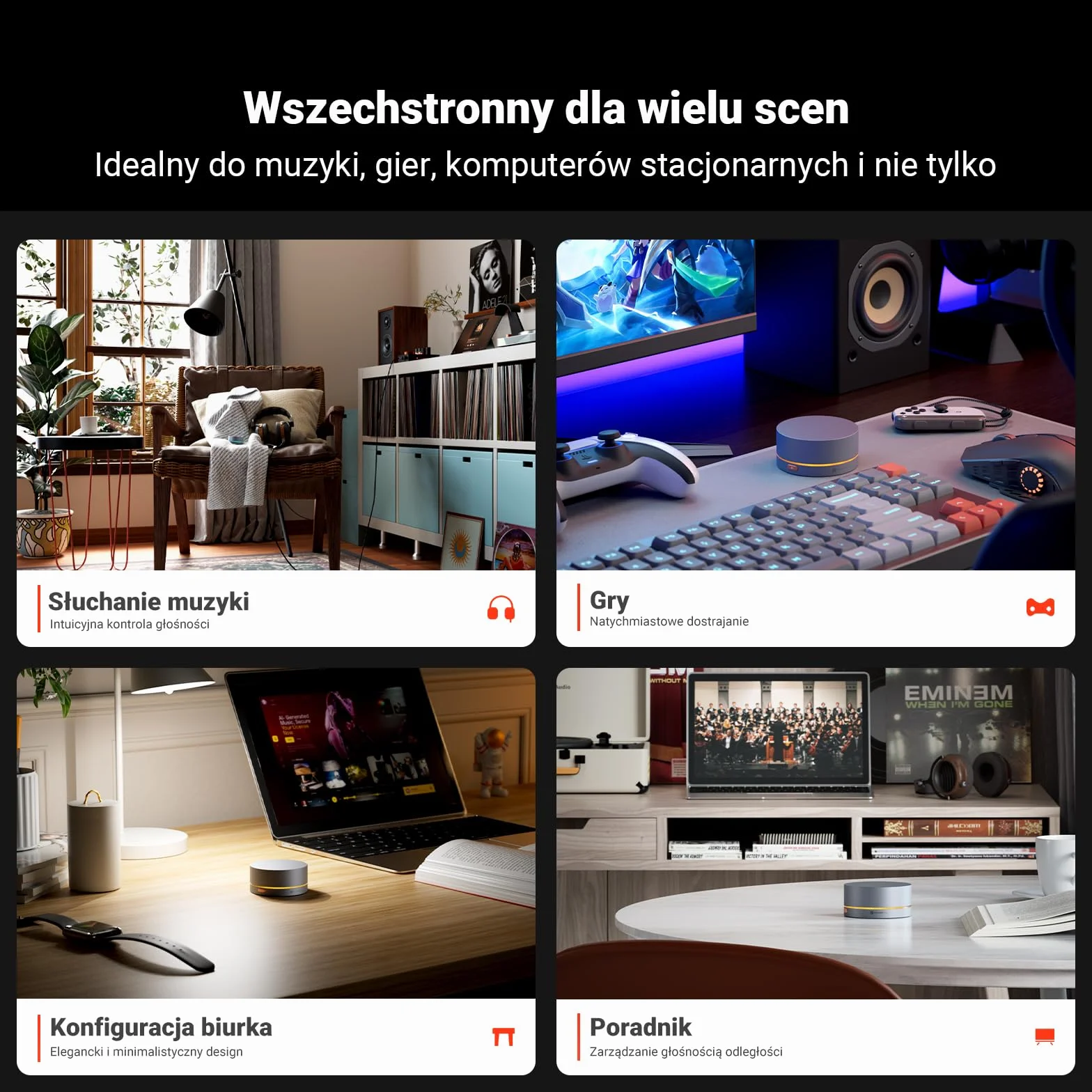 Fosi Audio VOL20 Kontroler Głośności Bluetooth, USB Kontroler Multimedialny do PC, Gamingu, Audio Domowego i Biurka, Regulacja RGB, Programowalny Przycisk Wielofunkcyjny
