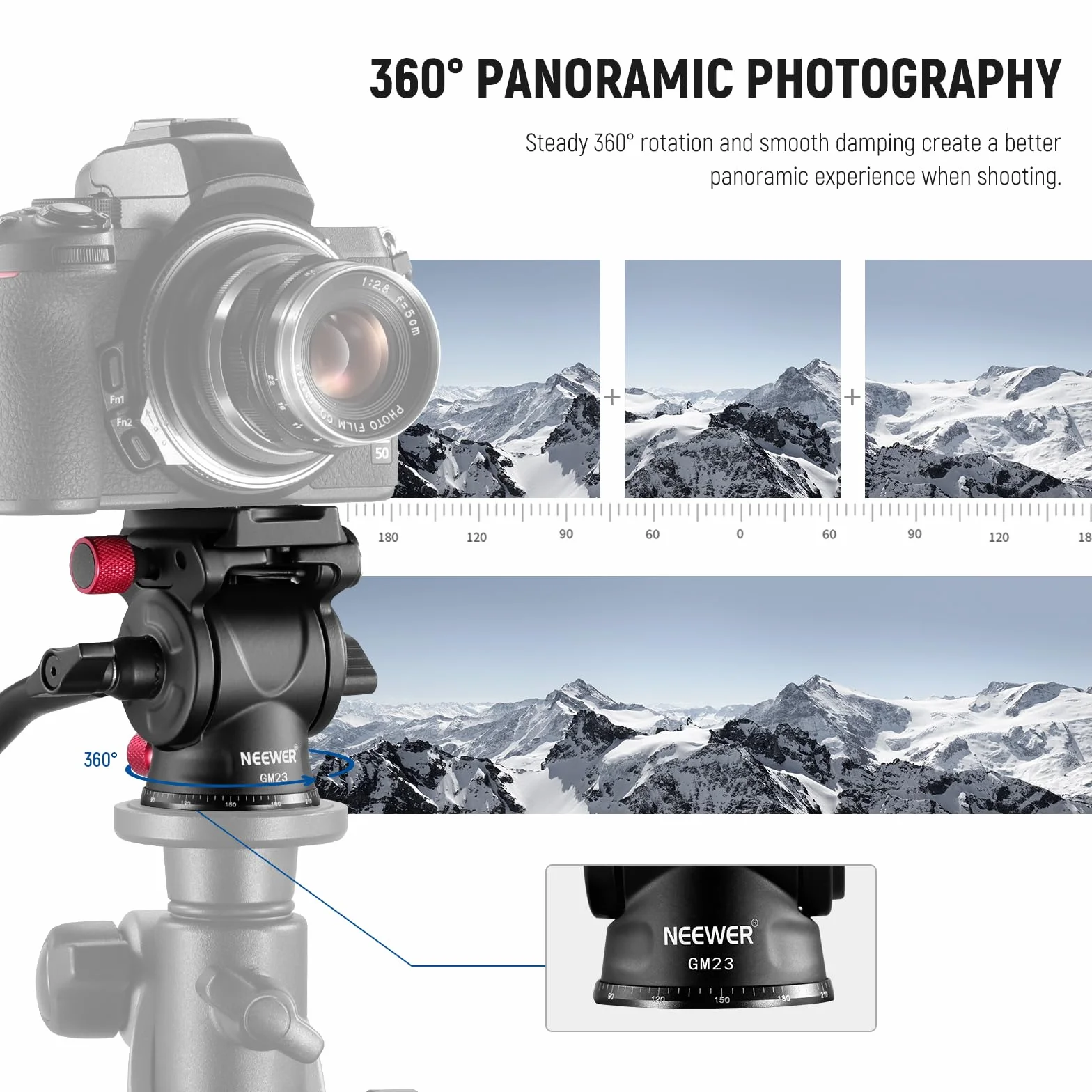 NEEWER Płynna głowica statywu Arca Quick Release, panoramiczna głowica uchylna ze stopu aluminium, ø43 mm, maksymalne obciążenie 3 kg