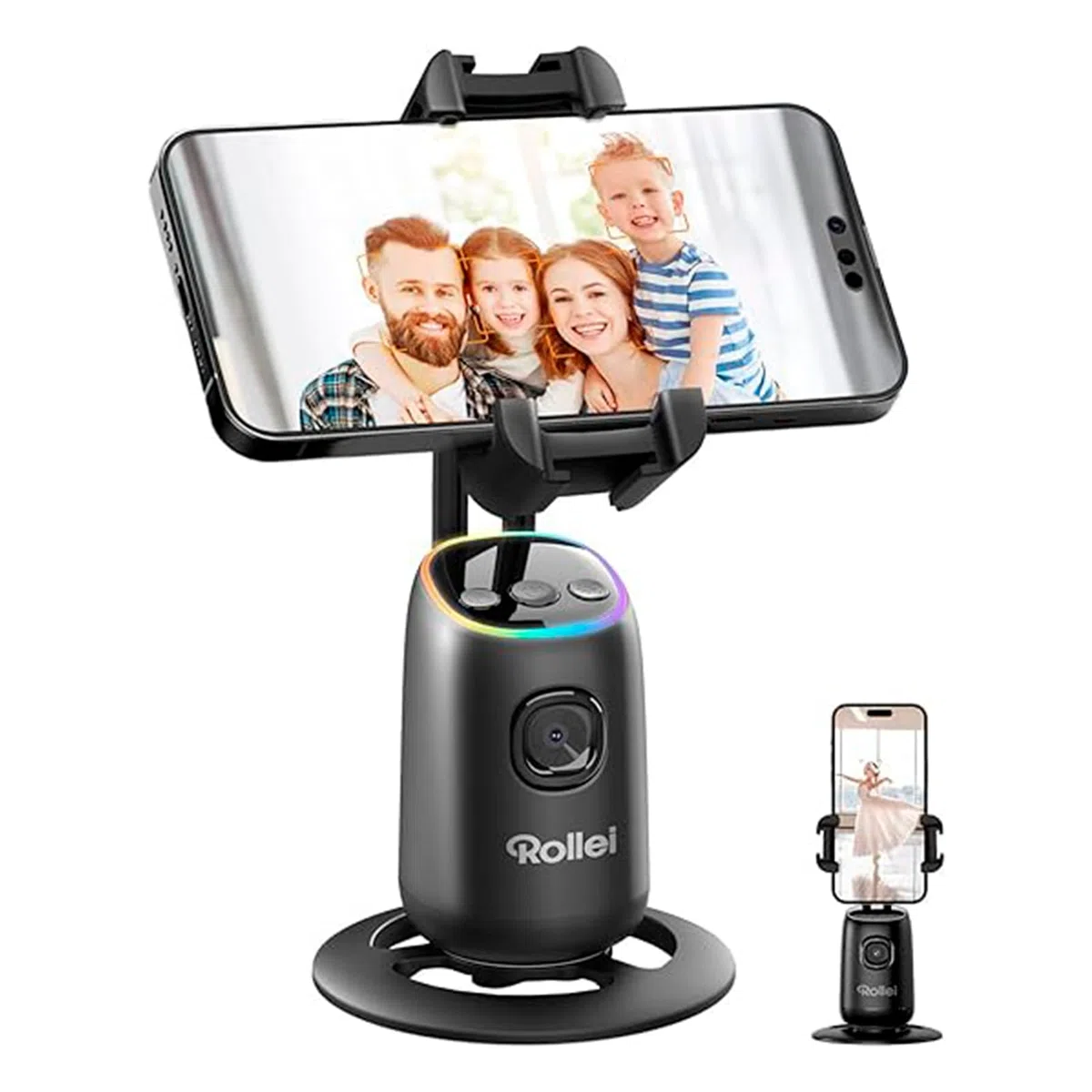 Rollei Easy Creator Desktop z AI Tracking, automatyczne śledzenie twarzy, statyw 360, stabilizator wideo z wbudowaną baterią do Tiktok Live Streaming, statyw do telefonu komórkowego, trójnóg