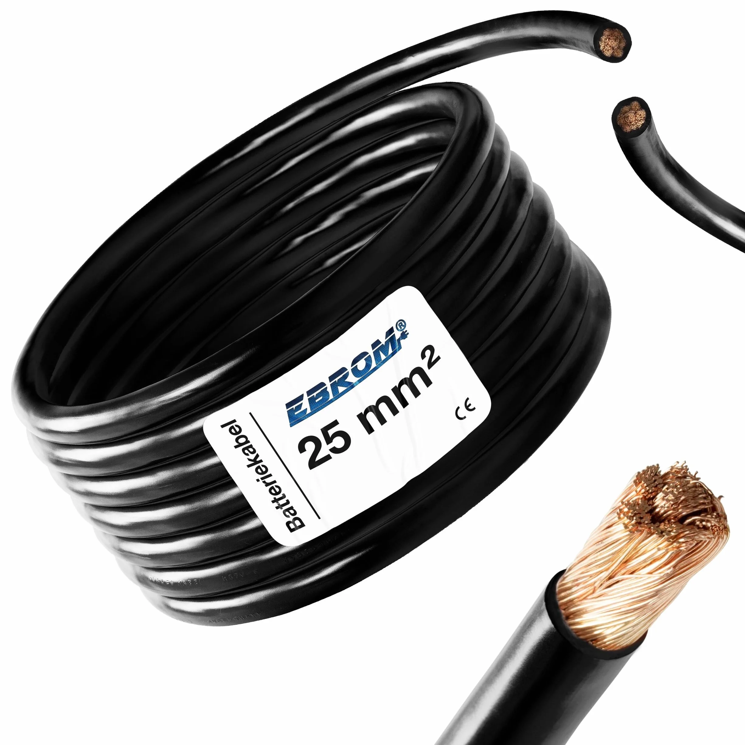 EBROM 5 metrów kabel do akumulatora czarny H07V-K 25 mm² - kabel do baterii - 99,9% miedź OFC - 5 m (5 m) 25 mm2