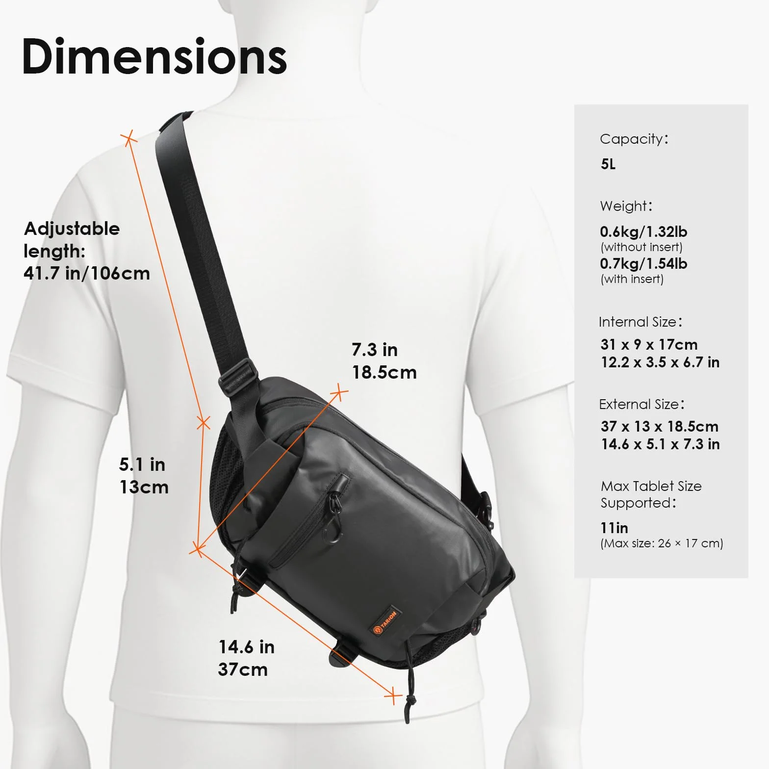 TARION Torba kurierska na aparat outdoorowy, 5 l, torba crossbody z uchwytem na statyw i wyściełanym paskiem oraz zdejmowanymi przegrodami oraz rozszerzalną kieszenią na mokro i na sucho, do