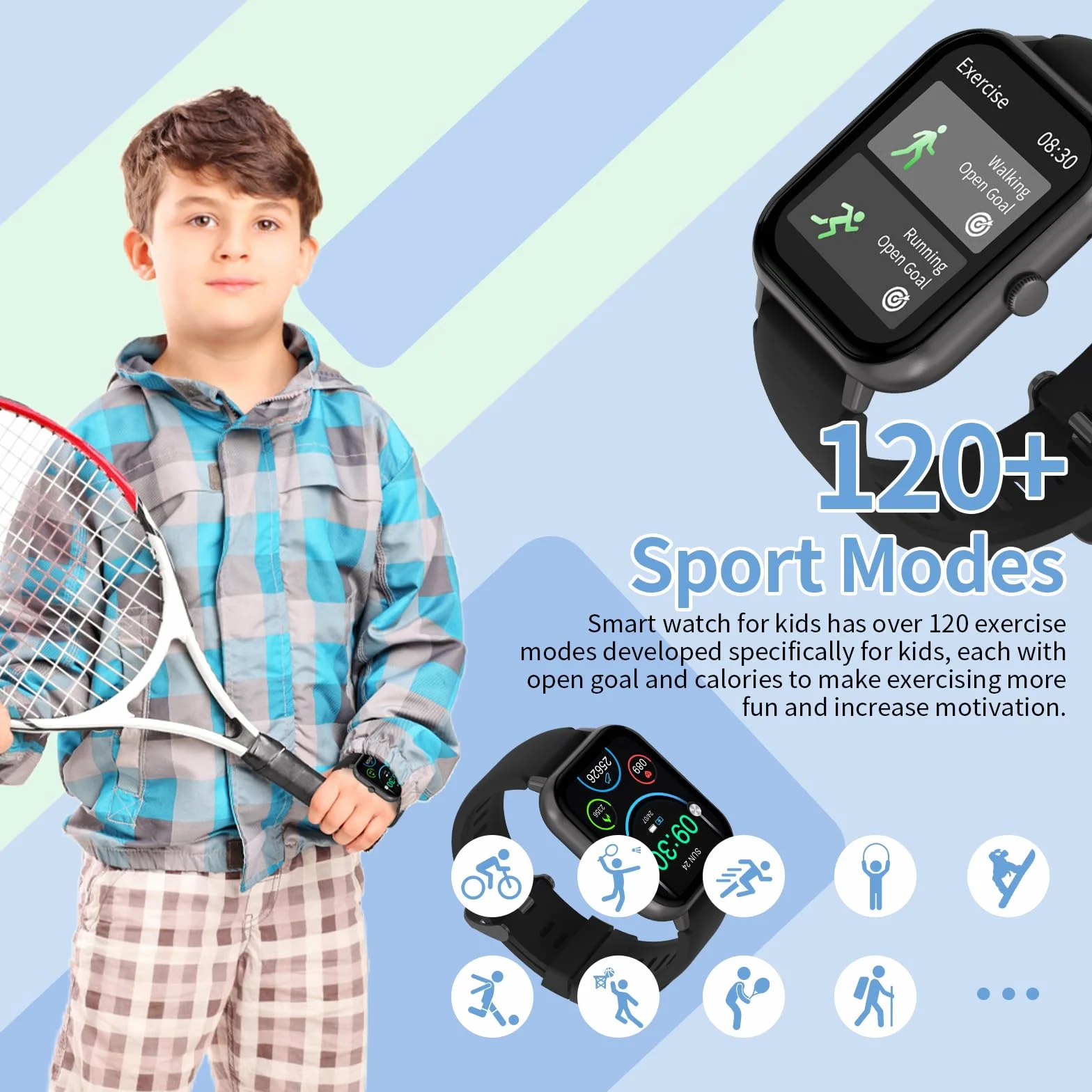 Inteligentny zegarek dla dzieci z Bluetooth, pulsometr, krokomierz, fitness tracker