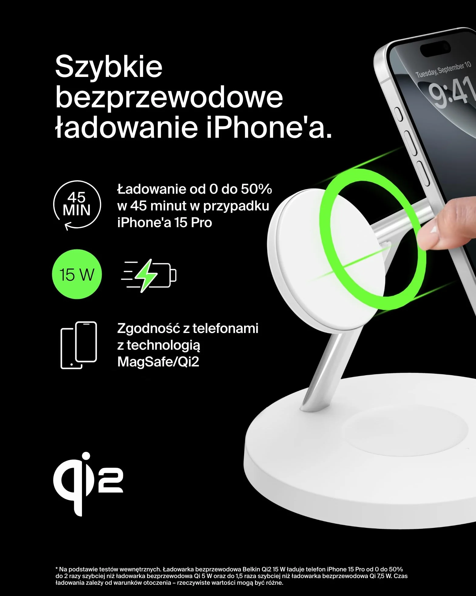 Belkin BoostCharge ładowarka Qi2 3 w 1, stacja do ładowania bezprzewodowego zgodna z MagSafe, ładowarka Qi2 do urządzeń Apple iPhone serii 16, Apple Watch i AirPods, zasilacz w zestawie – biała