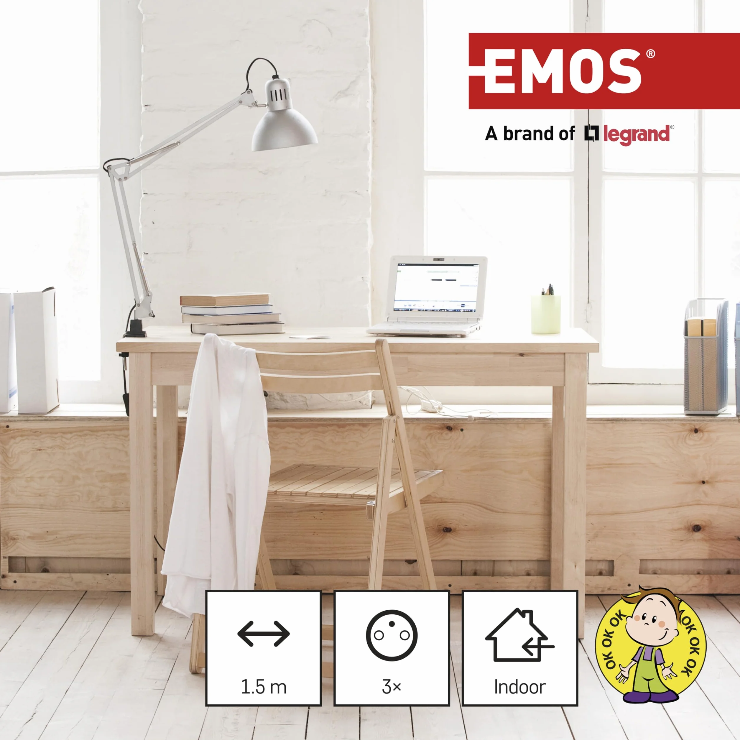 Emos 1902030150 rozdzielacz zasilania PDU 3 x gniazdo sieciowe Biały