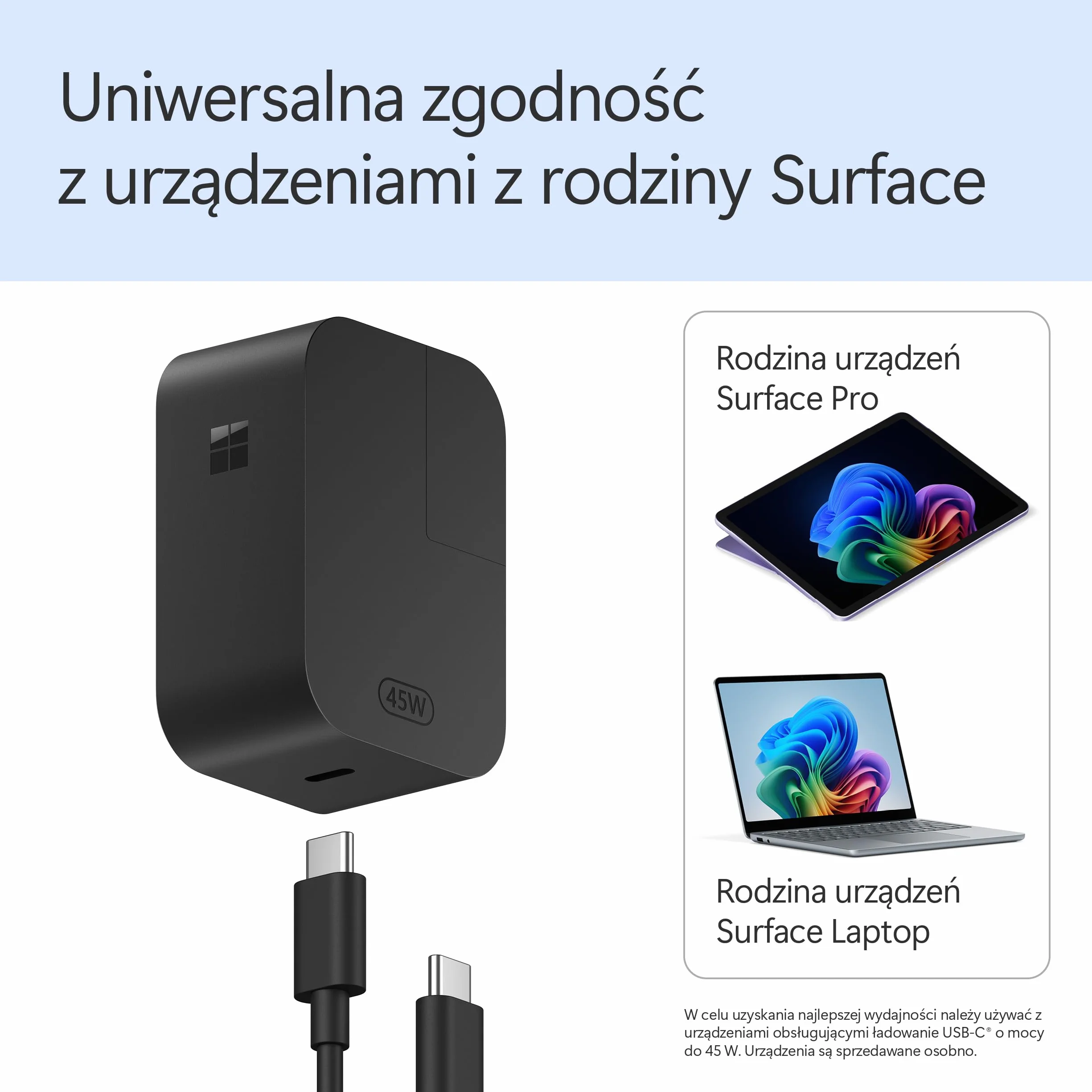 Ładowarka sieciowa Microsoft Surface USB-C o mocy 45 W