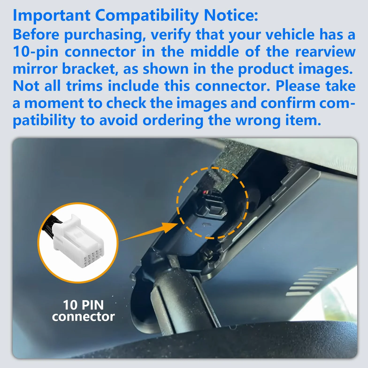Dash cam Power Adapter 10 Pin (Model A) Custom for Hyundai Kia Telluride Sorento Soul Rio Carnival Sedona EV6 and More,GPS Radar Mirror Camera Dash Cam Adapter, Connects to Rearview Mirror (Hidden)
