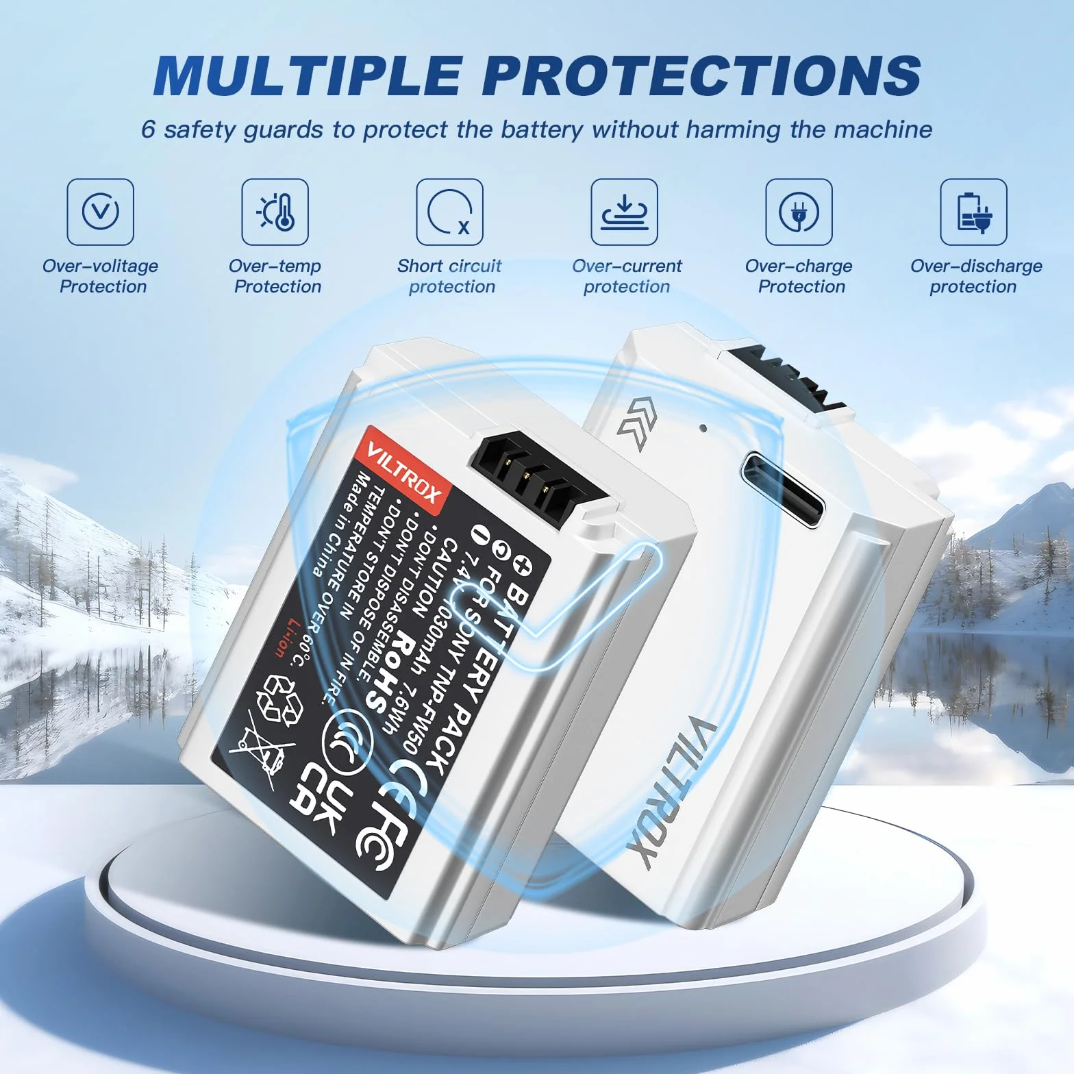 VILTROX NP-FW50 zestaw 2 baterii do aparatu bateria do wielokrotnego ładowania 1030 mAh USB-C do Sony 5100 5000 6500 6400 6300 6100 6000 7 TR 7S 7SM2 7M2 ZV-E10 QX1 DSC-RX10 10 M2 4 10M 3 10M2 A33 A35