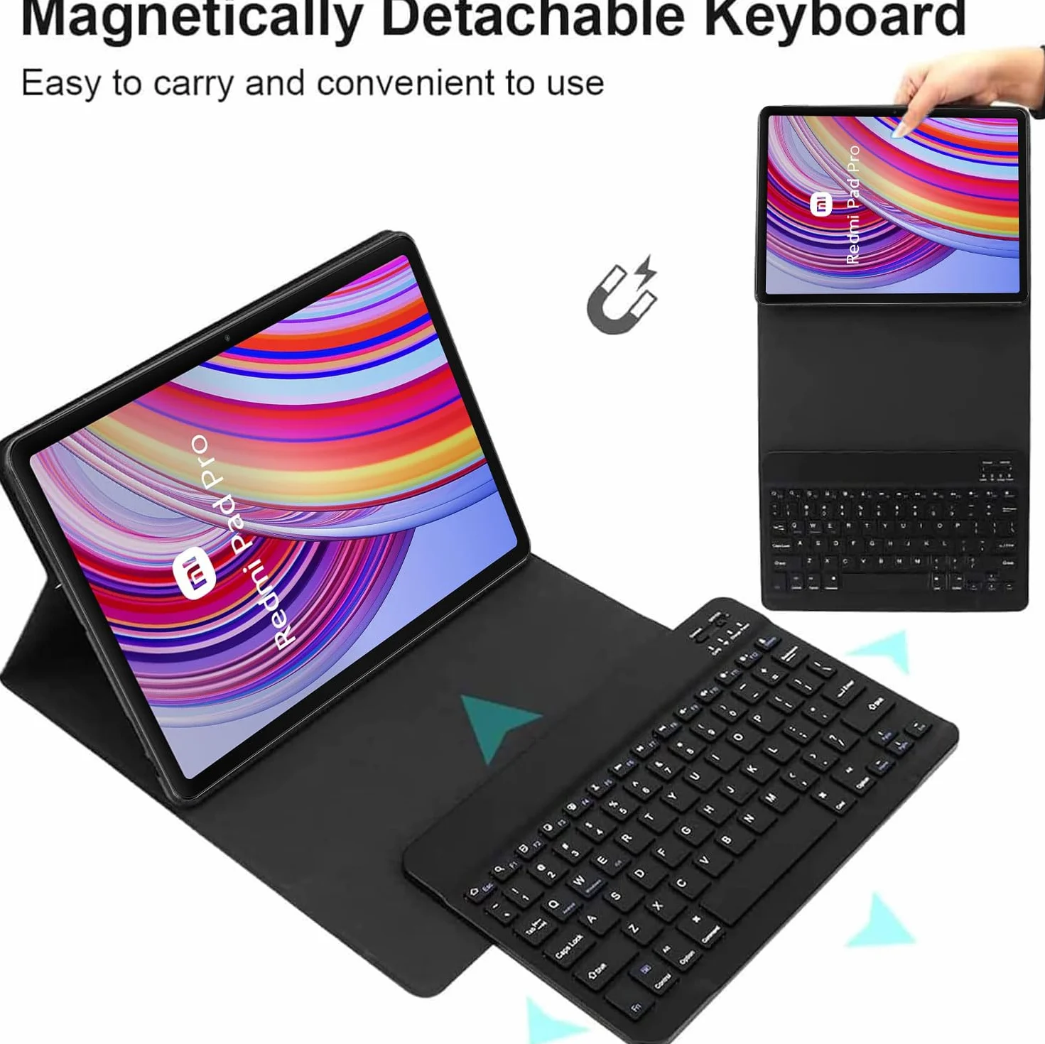 Etui z Klawiaturą Bezprzewodową Bluetooth dla Xiaomi Redmi Pad Pro 12,1 Cala 2024, Czarny
