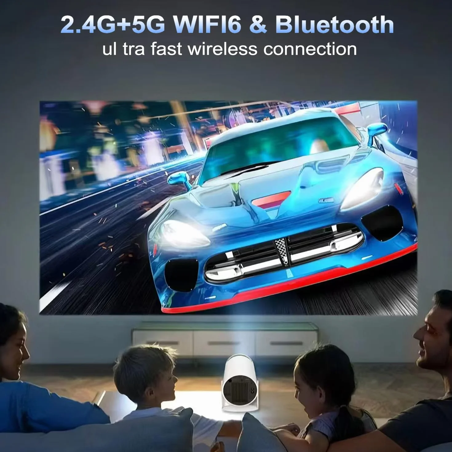 Projektor mini FHD 4K, przenośny projektor wideo WiFi 6 BT5.2, korekcja trapezu, obrót o 180°, kompatybilny z telefonem/PC/HDMI/USB/PS5 [aplikacja]