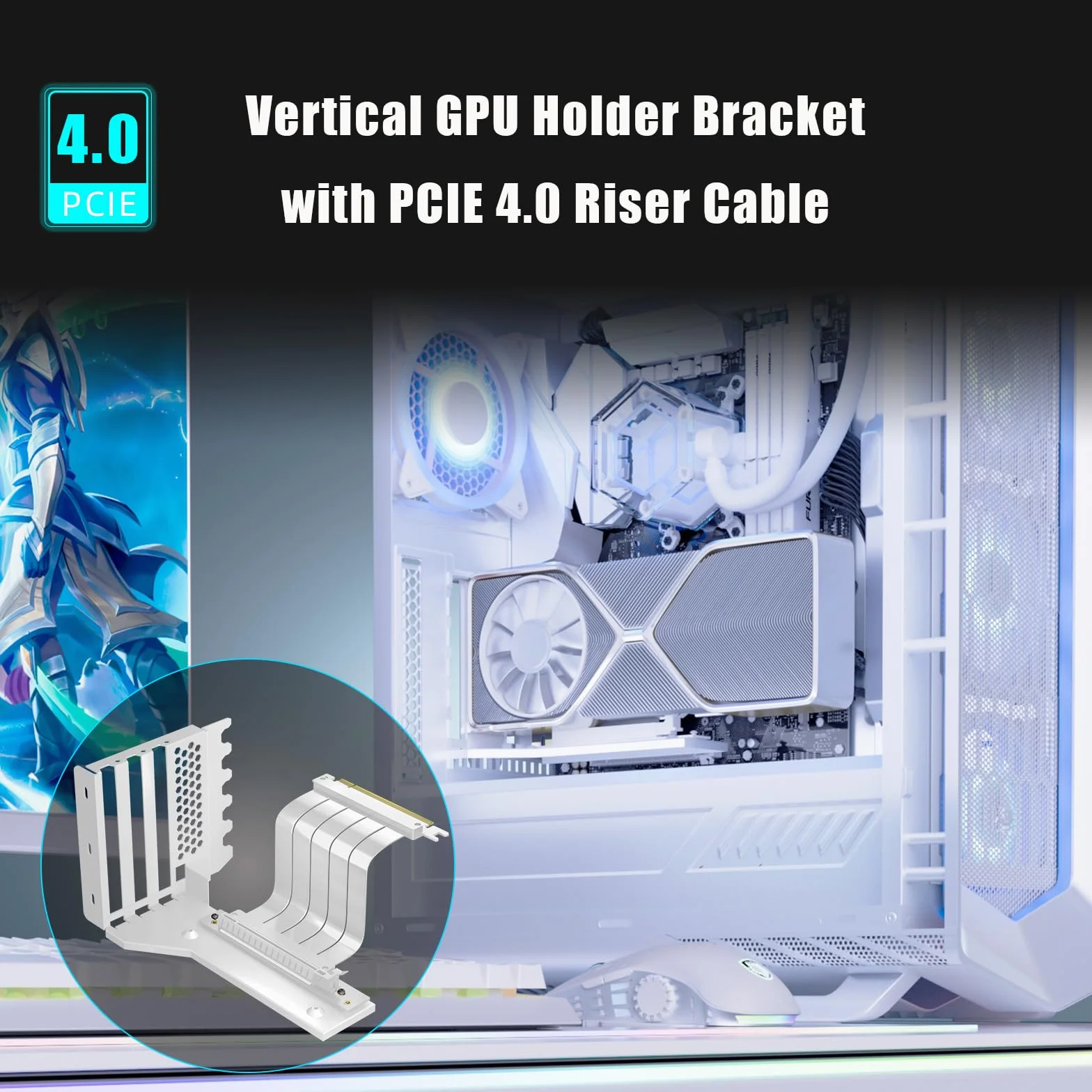 GLOTRENDS 3-slotowy wspornik GPU z kablem PCIe 4.0 Riser 150 mm do pionowego montażu GPU, kompatybilny z serią RTX 40/30 i Radeon RX7000/RX6000, obudowy PC z otwartym gniazdem PCI 7/8