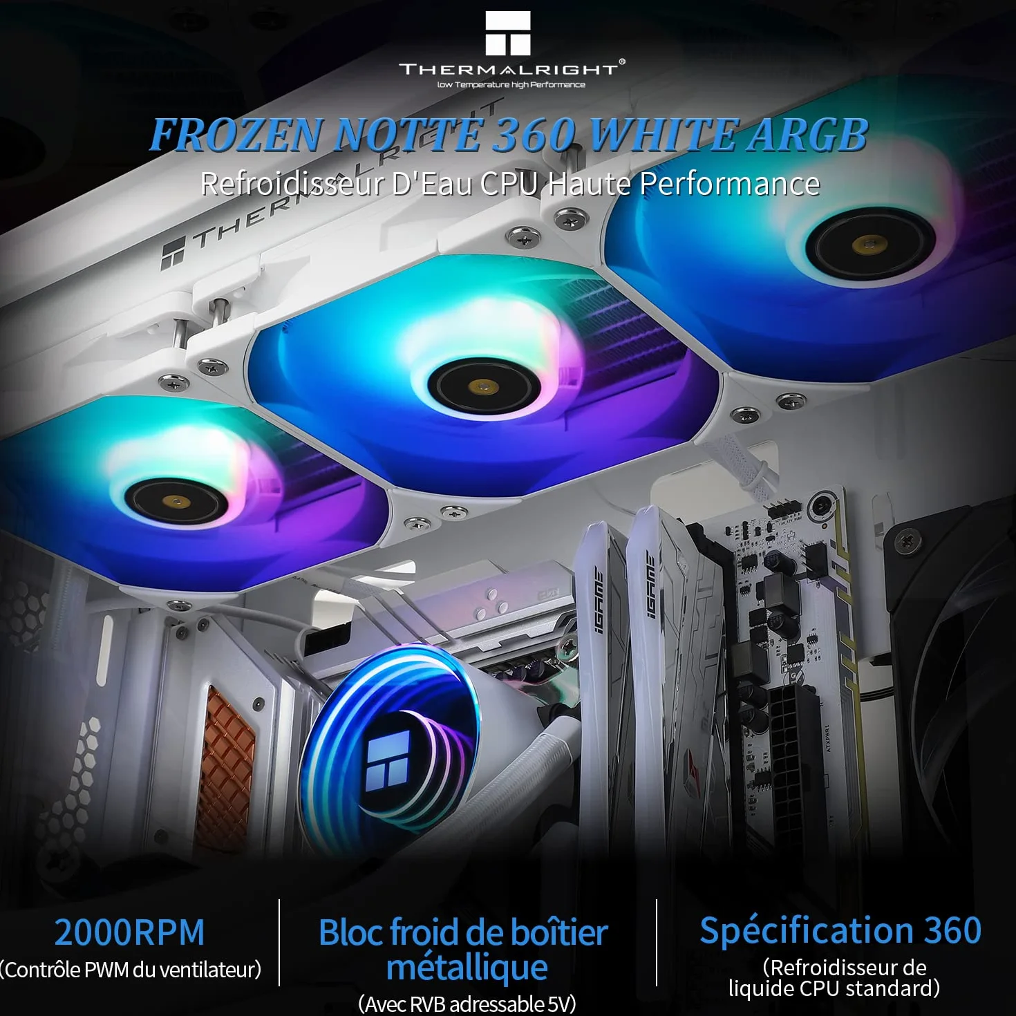 Thermalright Frozen Notte 360 WHITE ARGB V2 chłodzenie wodne CPU,360 specyfikacje chłodzącego procesora,3 wentylatory PWM,360mm aio,odpowiedni do AM4/AM5,Intel LGA1700/115x/1200/1851