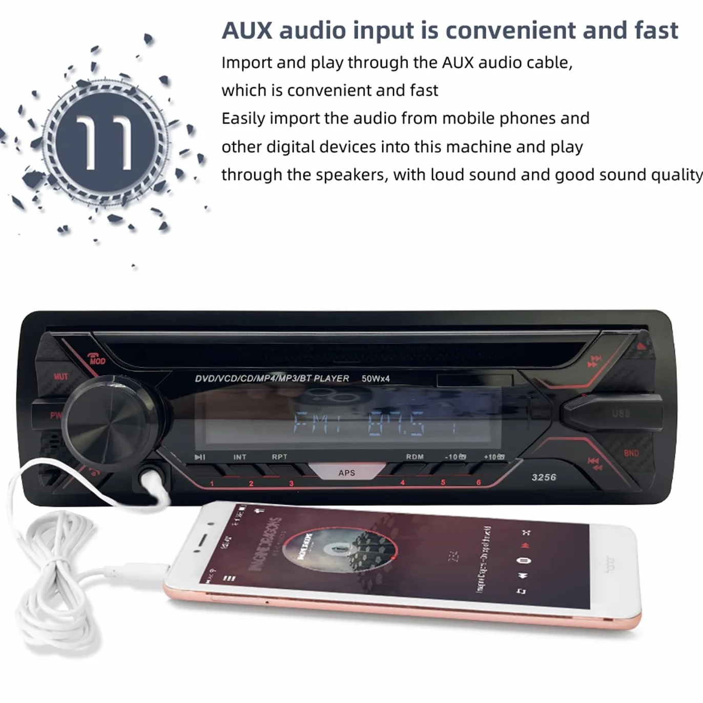 Radio samochodowe 1 Din Bluetooth MP3 z odłączanym panelem Autoradio FM AUX USB SD CD