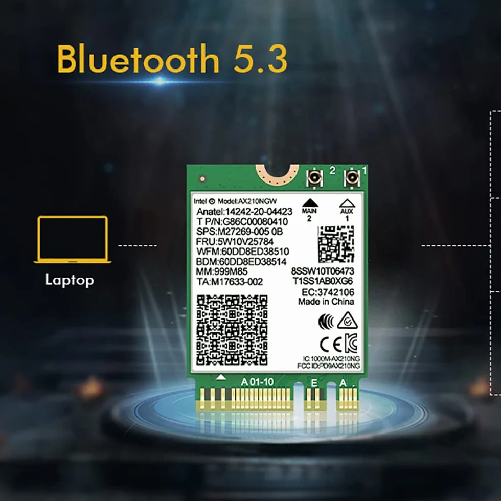 Intel AX210 Wi-Fi 6E Bluetooth 5.3 3000 Mbps M.2 2230 Key E Adapter AX210NGW NGFF WiFi 6 karta 802.11ax/ac z anteną 6dBi