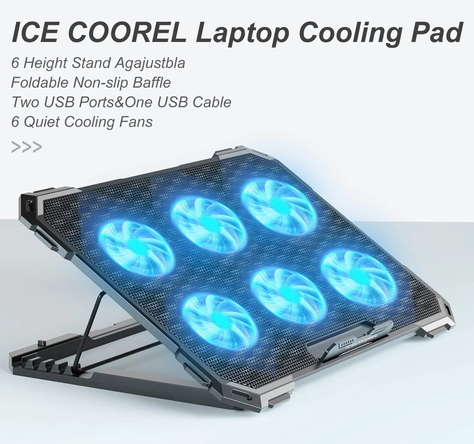 ICE COOREL Podkładka chłodząca do laptopa z 6 wentylatorami chłodzącymi, podkładka chłodząca do laptopa 13-15,6 cala, stojak chłodzący na laptopa z 6 regulacją wysokości, podkładka chłodząca do
