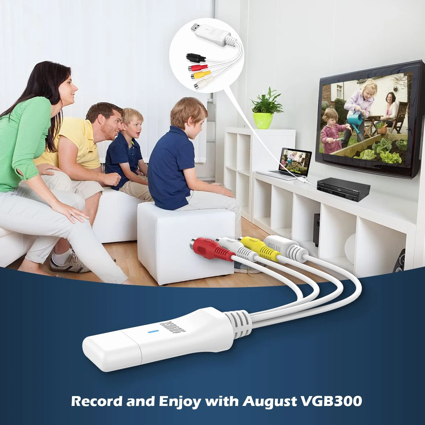 Karta przechwytywania wideo USB - August VGB300 - Przenieś taśmy VHS Hi8 8 mm na PC lub Mac Composite In lub S-Video do kamer i nagrywarek wideo VCR/Capture do gier Xbox 360 i PS3
