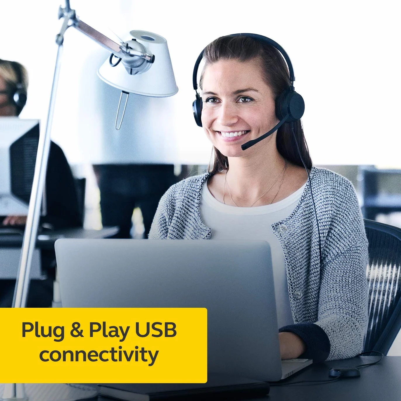Jabra Evolve 20 Mono Headset Microsoft Certified VoIP Headphones Passive Noise Cancellation USB-Cable Controller Black