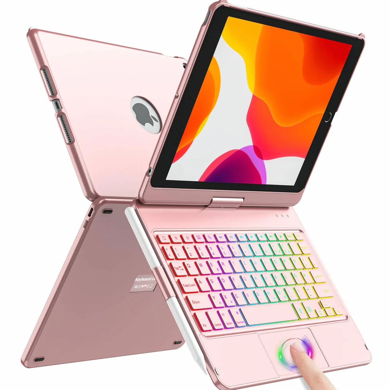 Etui na klawiaturę do iPada 10,2", do iPada 9/8/7 generacji, touchpad 360°, etui z klapką, smukłe etui, bezprzewodowe etui na klawiaturę Bluetooth, 7 podświetleń, funkcja automatycznego uśpienia