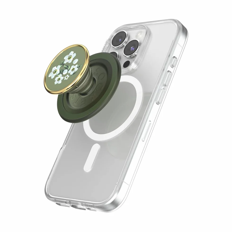 PopSockets: PopGrip Round do MagSafe – pierścień adaptera do MagSafe w zestawie – rozszerzany stojak na telefon i uchwyt z wymienną górną częścią do smartfonów i etui – kwiatowy relief
