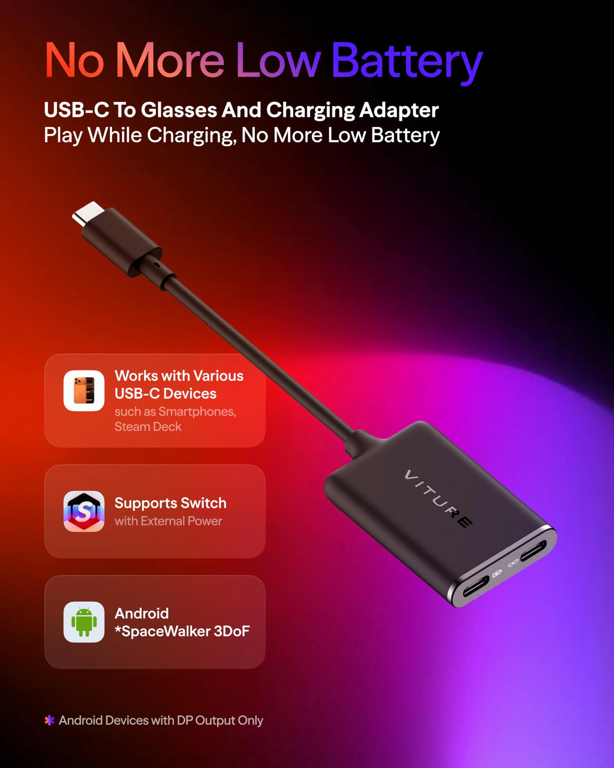 VITURE przejściówka USB-C do okularów i ładowania, Ładowanie i granie, Switch, Steam Deck