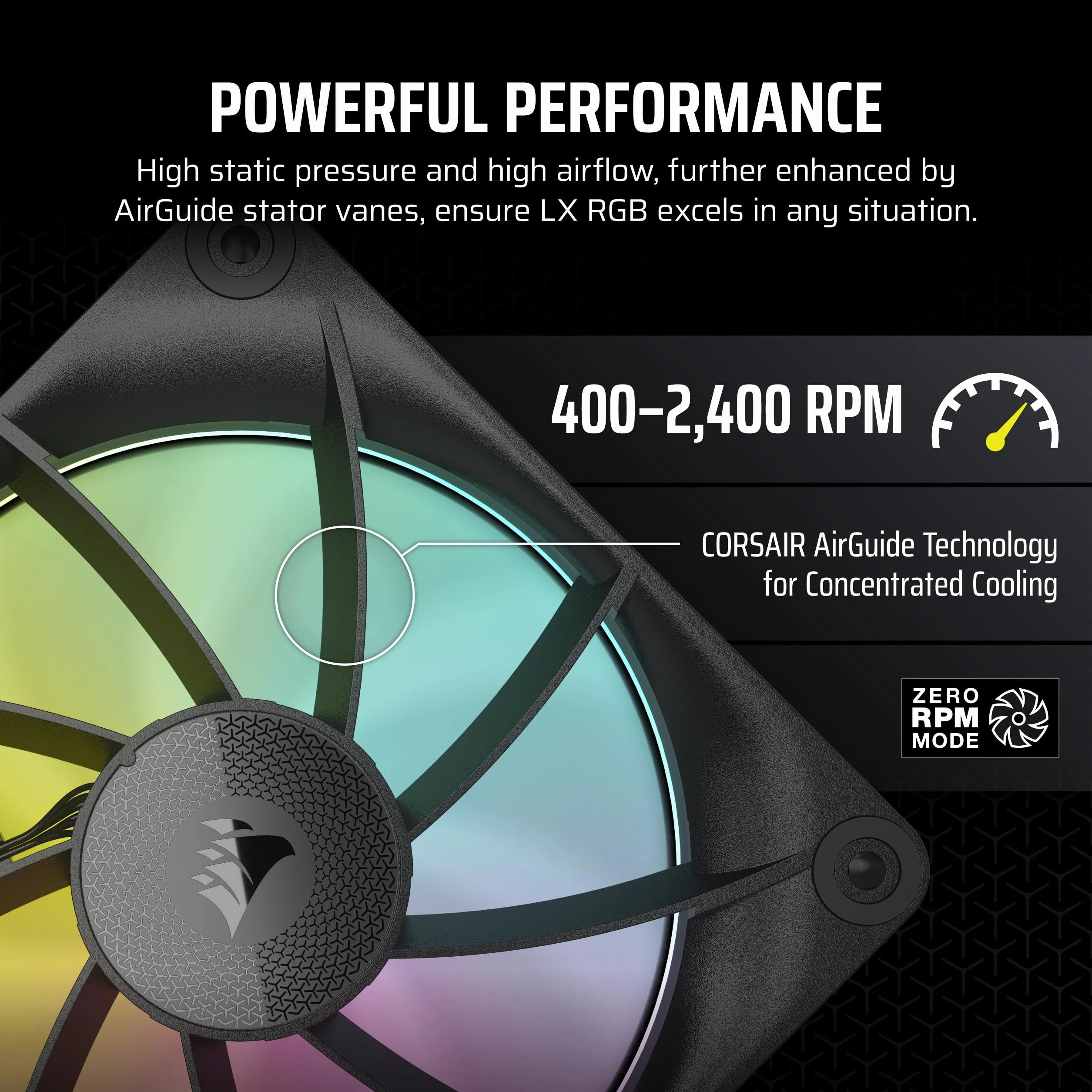 CORSAIR iCUE LINK LX120 RGB 120 mm PWM Wentylatory Pakiet Potrójny – Podwójne Pętle Świetlne – Zawiera iCUE LINK System Hub – Technologia CORSAIR AirGuide – Czarny