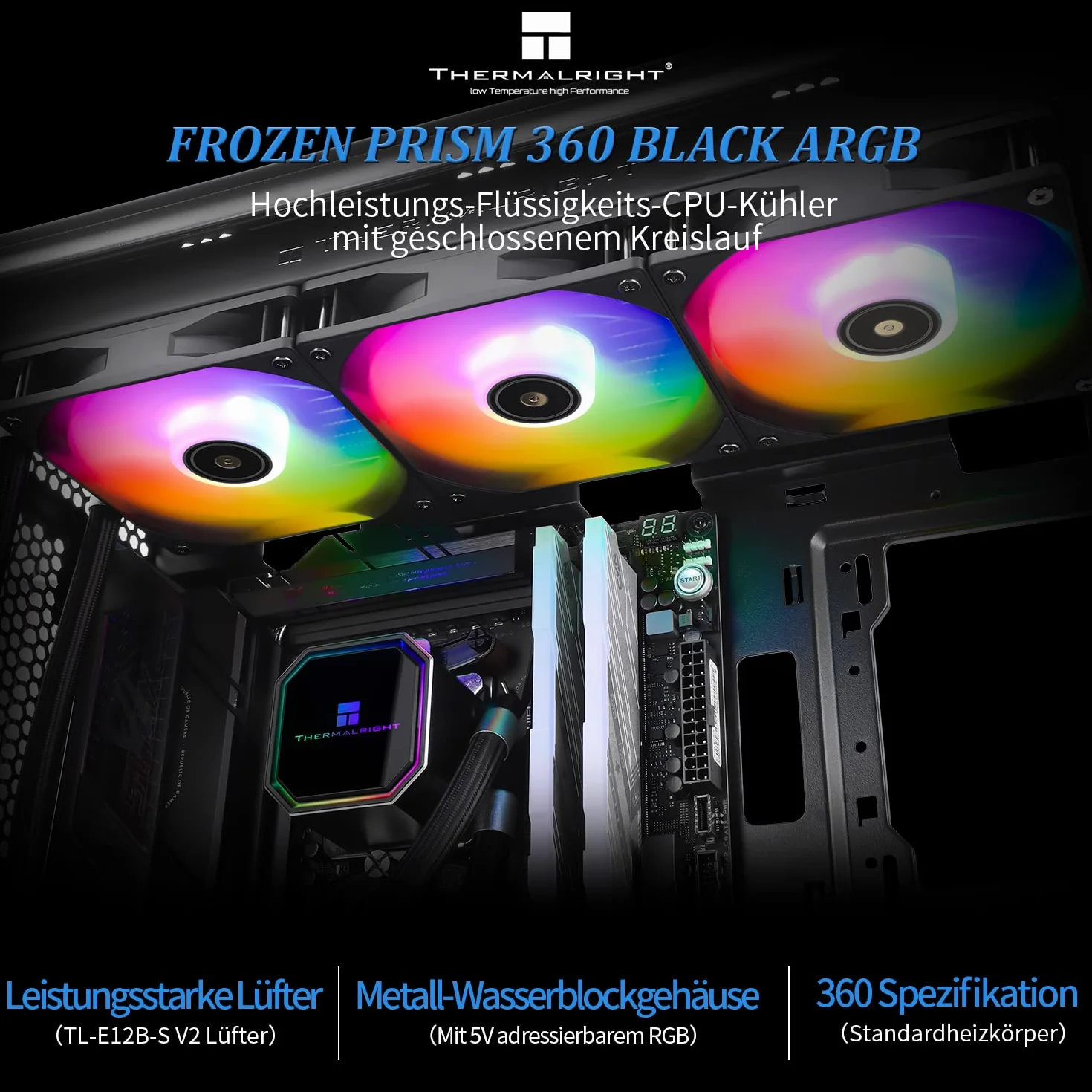 Thermalright Frozen Prism 360 Czarny ARGB Cieczochłodny Radiator CPU z 120mm ARGB PWM Wentylatorem, Radiator Komputerowego dla AM4/AM5, Intel lga1700/1851/1150/1151/1200/2011