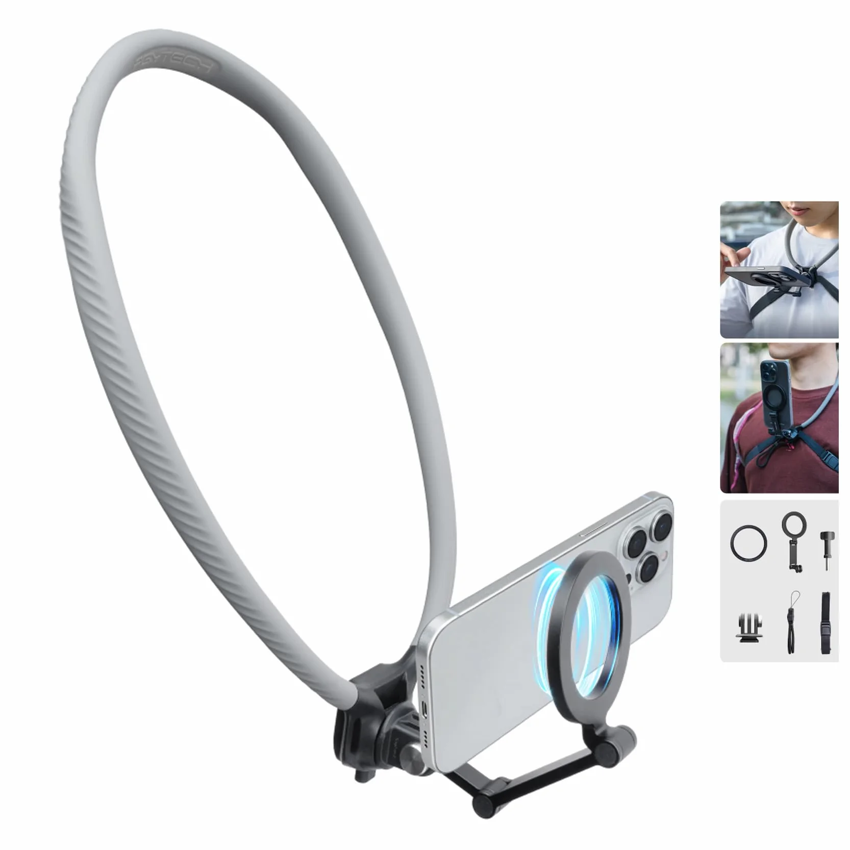 PGYTECH CapLock magnetyczny uchwyt na kark Max do telefonów komórkowych o przedłużonej wersji, uchwyt na telefon komórkowy iPhone z systemem Android, bez użycia rąk, uchwyt do selfie do kamer