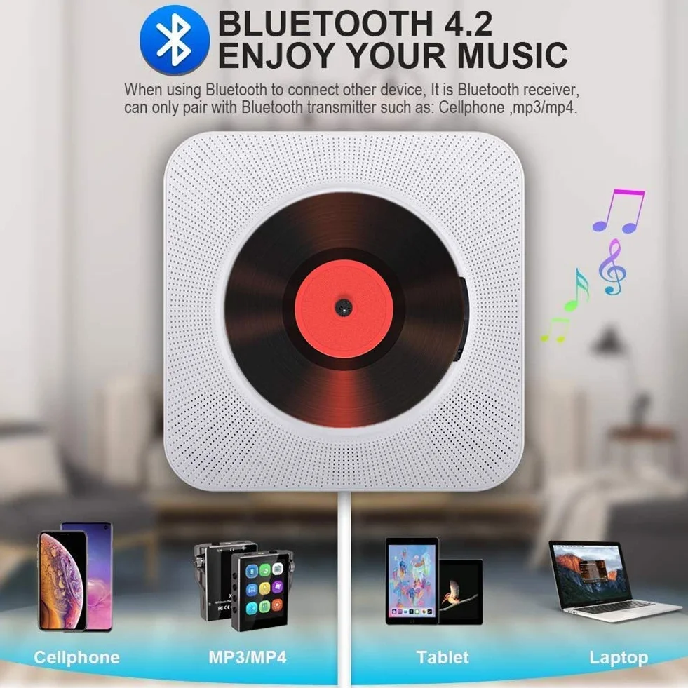 Przenośny odtwarzacz CD Bluetooth Boombox HiFi z pilotem biały