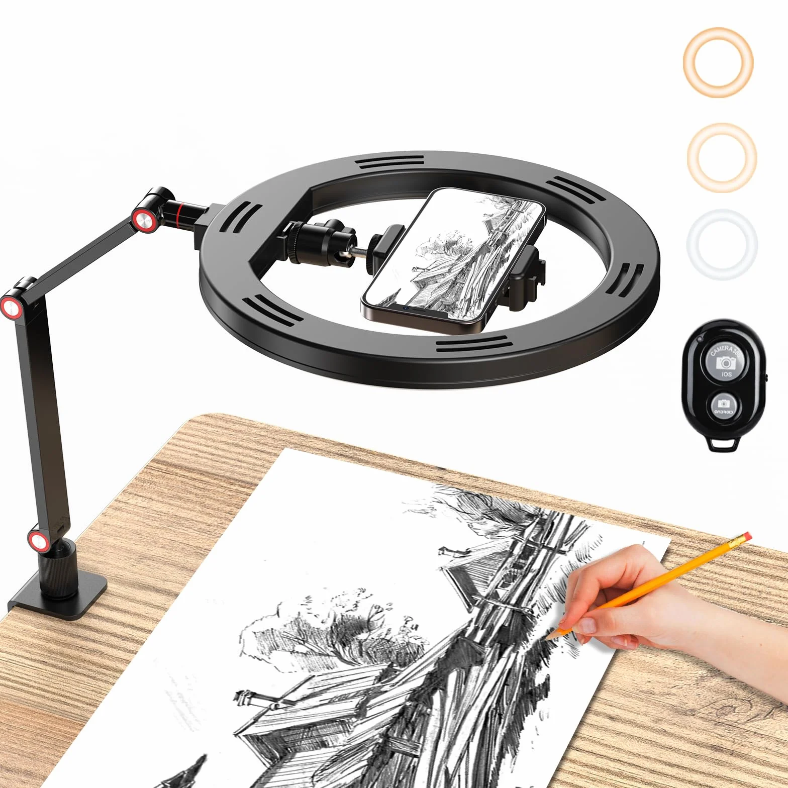 APEXEL Lampa Pierścieniowa 10" ze Stojakiem i Uchwytem na Telefon USB LED