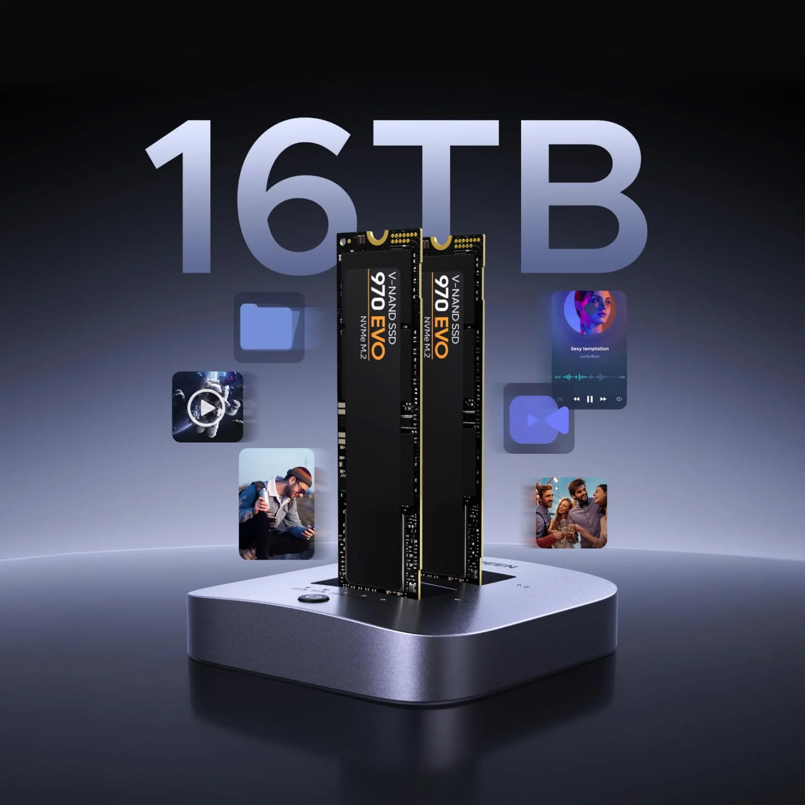 UGREEN Stacja dokująca do dysków twardych, USB 3.2 Gen 2X2 20 Gb/s, obudowa podwójna NVMe SSD, obudowa dysku twardego M.2 do M Key PCIE NVMe SSD, obsługa klonowania offline i UASP