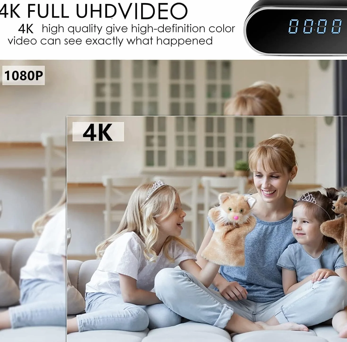 Budzik 4K FULL UHD WiFi czerwona kamera szpiegowska kamera wideo Mini DV Przenośny rejestrator wideo Obsługa Android iPhone App Vista Pilot 140 Kąt widzenia w nocy Wykrywanie ruchu