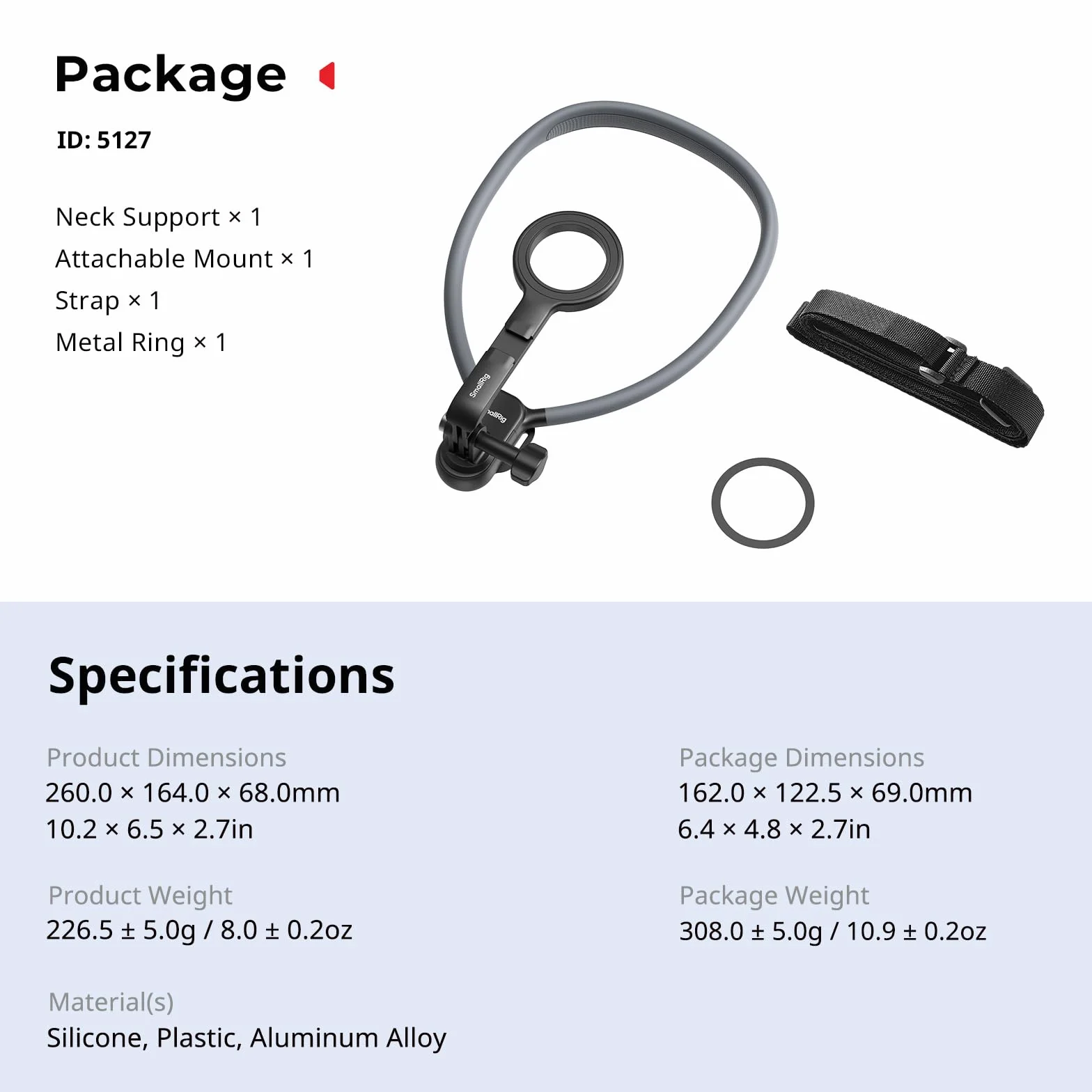 SMALLRIG Magnetyczny uchwyt na szyję do telefonu i kamery sportowej 300g iPhone 16/15/14 Android GoPro 13/12 DJI Action 5 Pro/4/3 Insta360