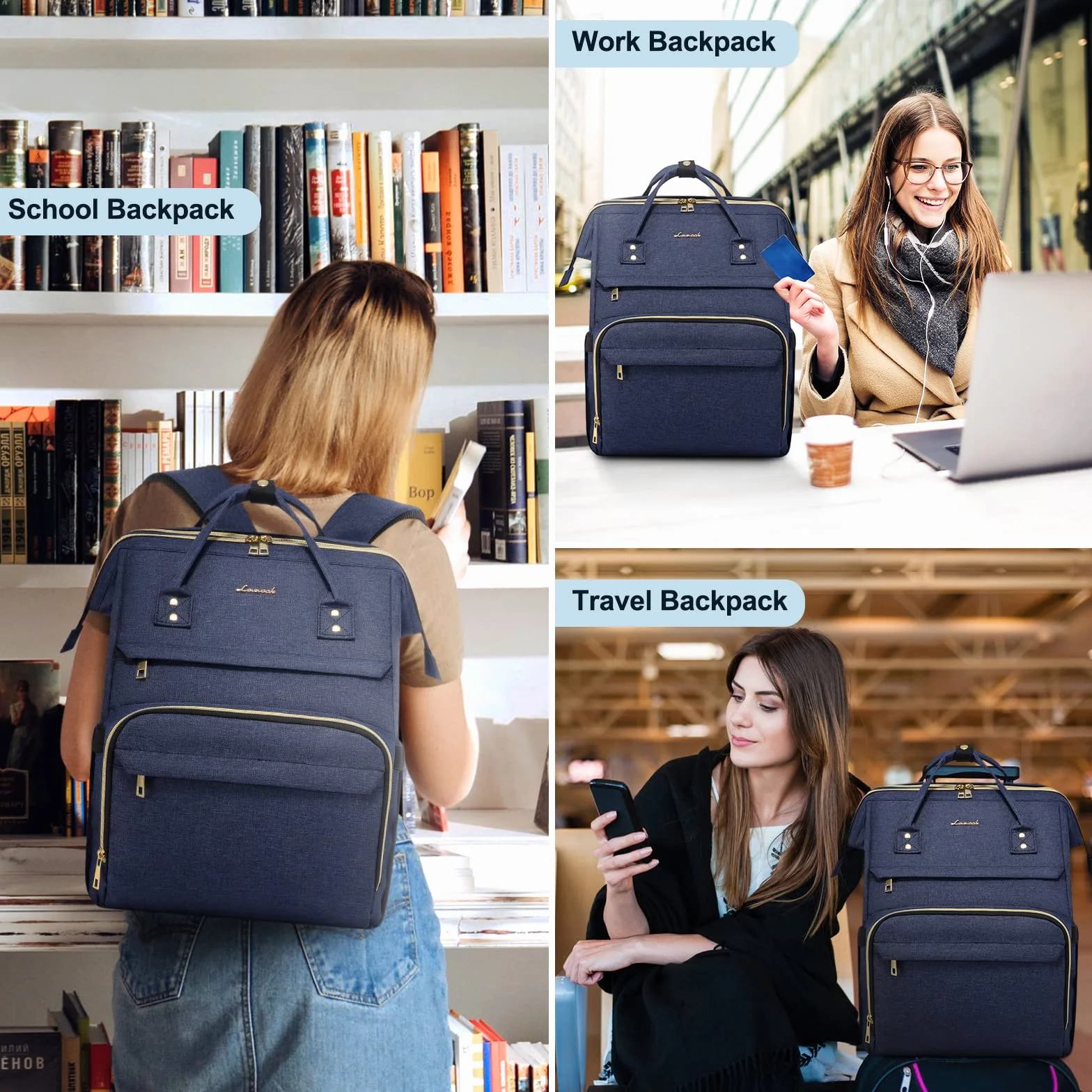 LOVEVOOK Rucksack Damen, Laptop Rucksack mit Laptopfach, Schulrucksack Tasche mit USB Ladeanschluss, für Schule Arbeit Uni Studenten Lehrer Business Büro