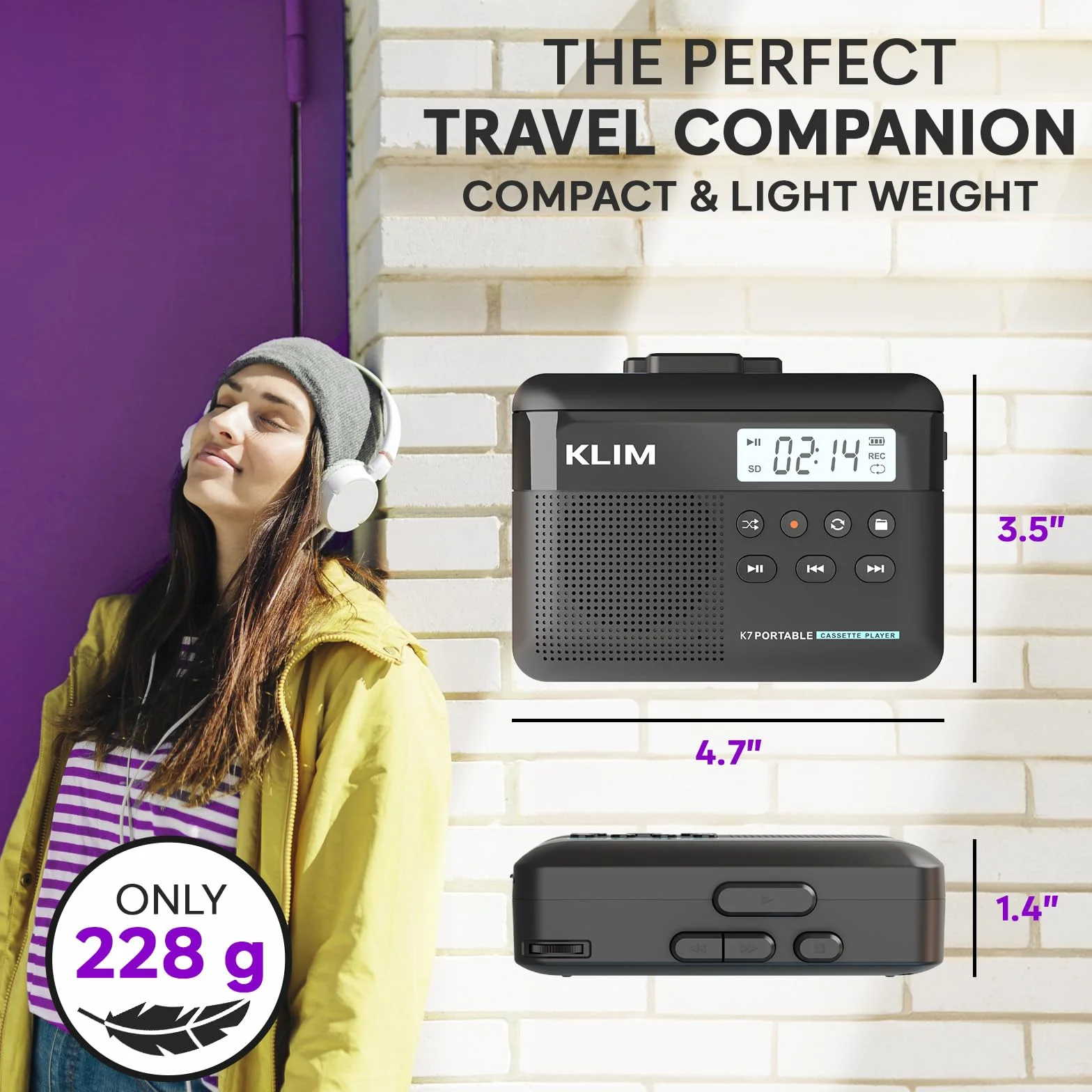 KLIM K7 Odtwarzacz kasetowy Walkman z konwerterem na MP3, wbudowany mikrofon, głośnik, karta SD 16 GB