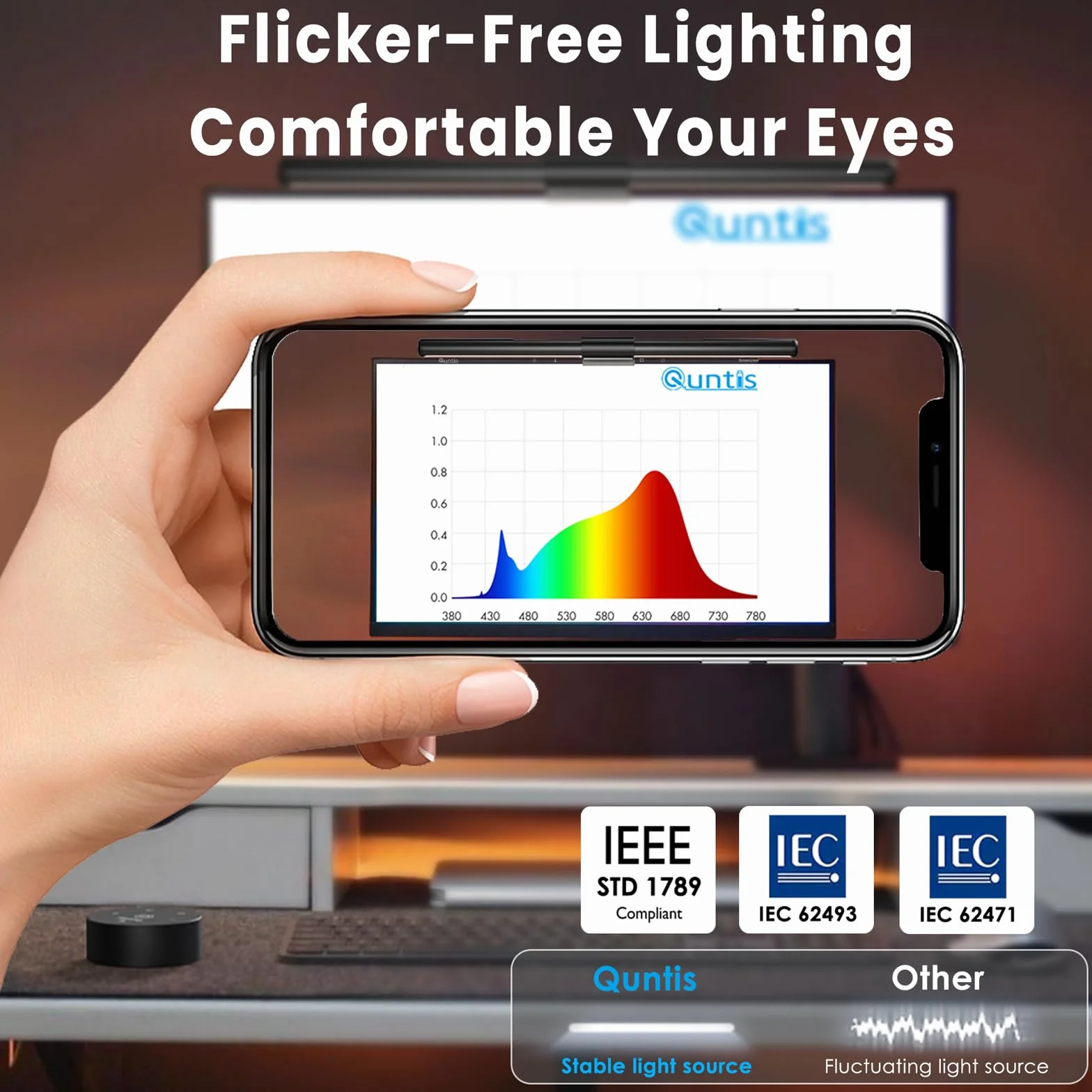 Quntis LED Lampa do monitora komputerowego z pilotem i sterowaniem dotykowym, listwa świetlna o długości 40 cm z automatycznym ściemnianiem, funkcją ochrony przed światłem niebieskim
