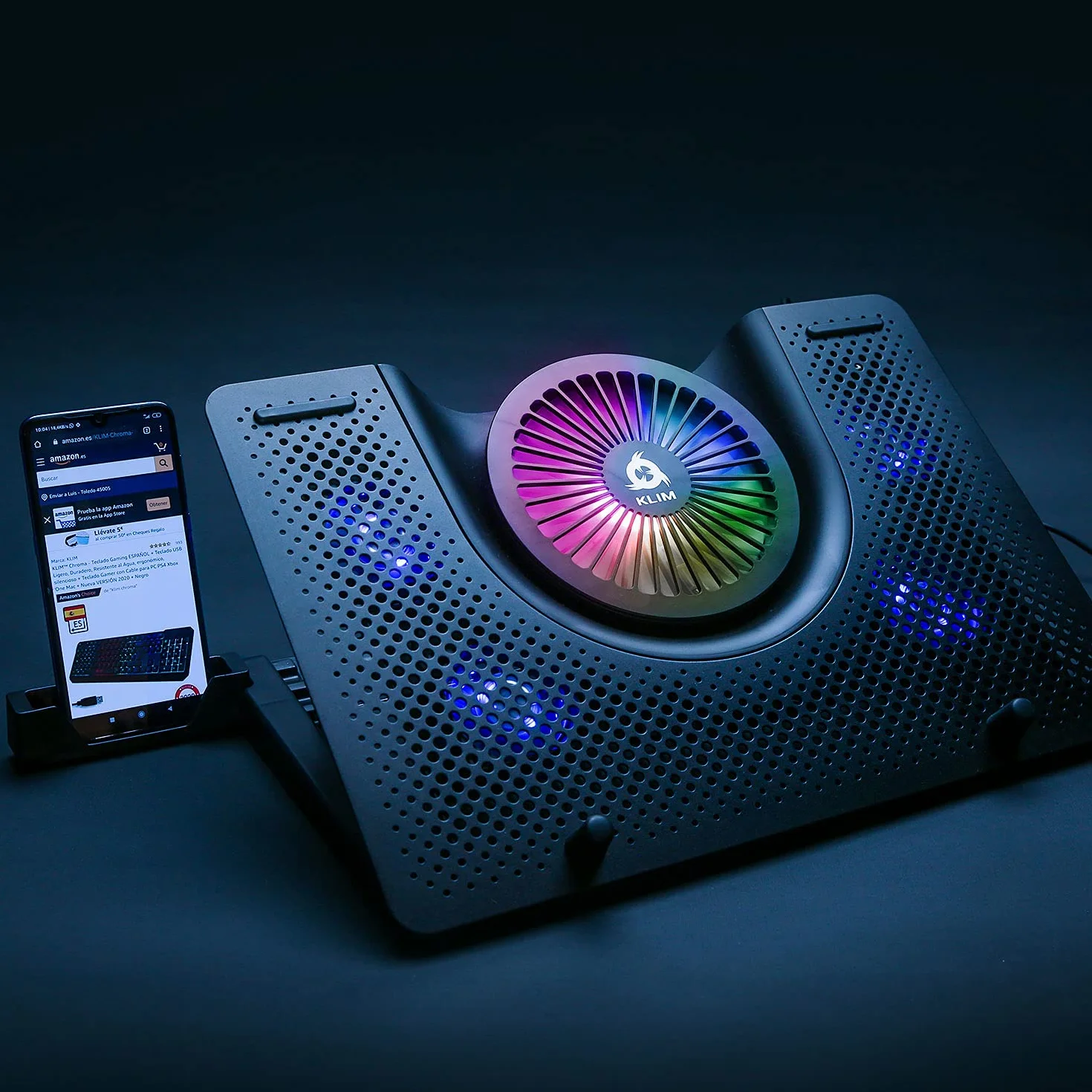 KLIM Nova + wentylator RGB do laptopa - 11 do 19 cali + chłodzenie do laptopa + wentylator USB + stabilny i cichy + kompatybilny z Mac i PS4 + Nowa wersja