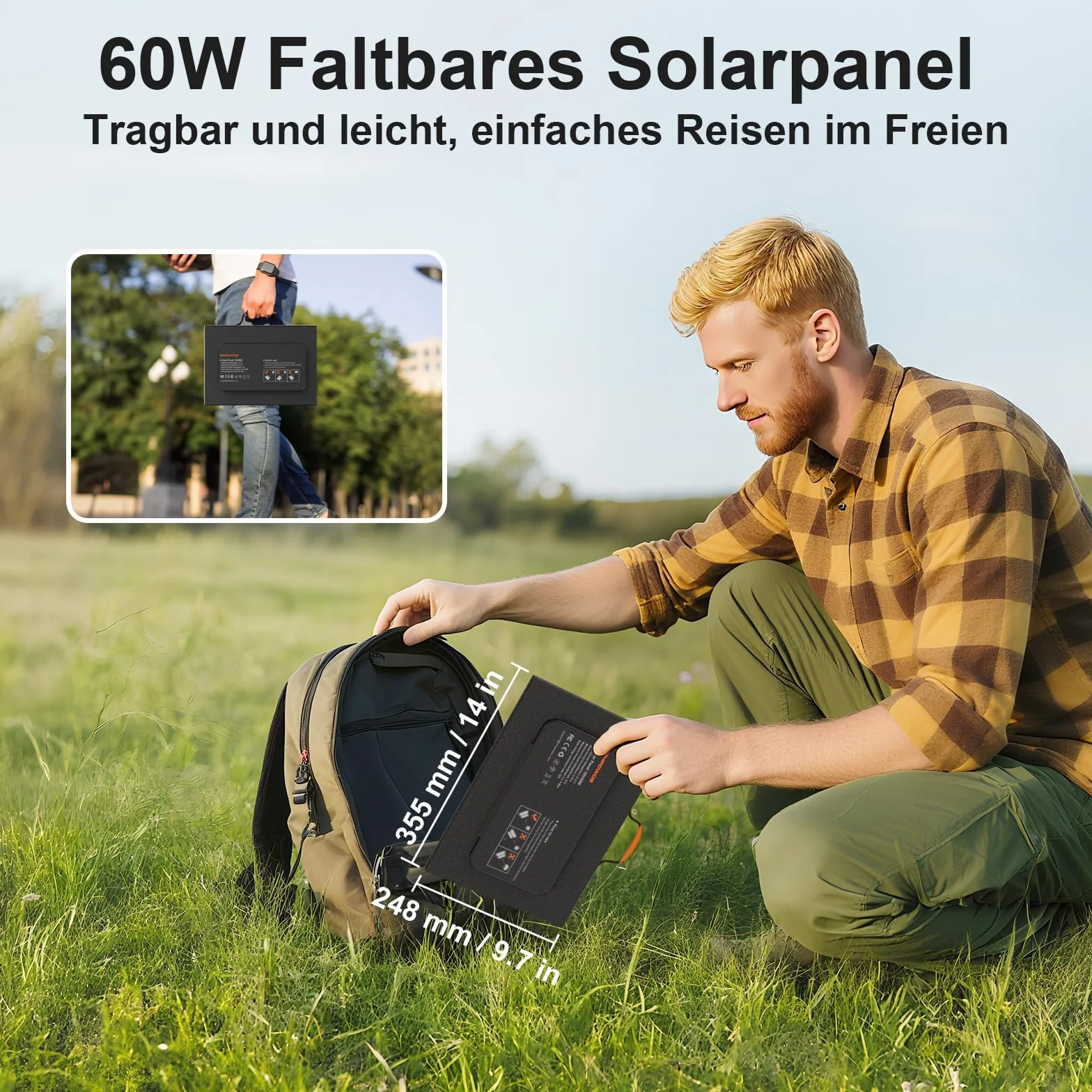 Składany panel słoneczny 60 W, ładowarka słoneczna, moduł solarny