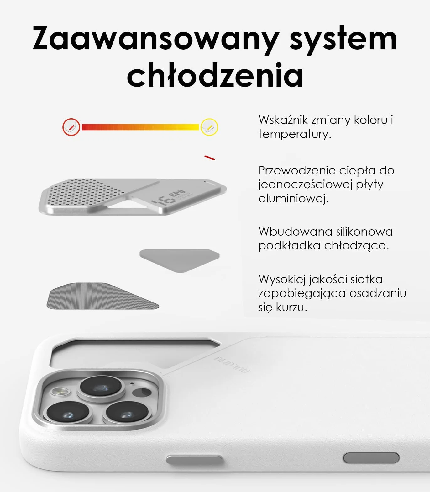 Aulumu A16 wegańskie skórzane etui chłodzące do iPhone'a 16 Pro Max, zaktualizowane sterowanie kamerą, z żeberkami chłodzącymi, luksusowy komfort, kompatybilne z MagSafe, kompletne owijanie, czarne