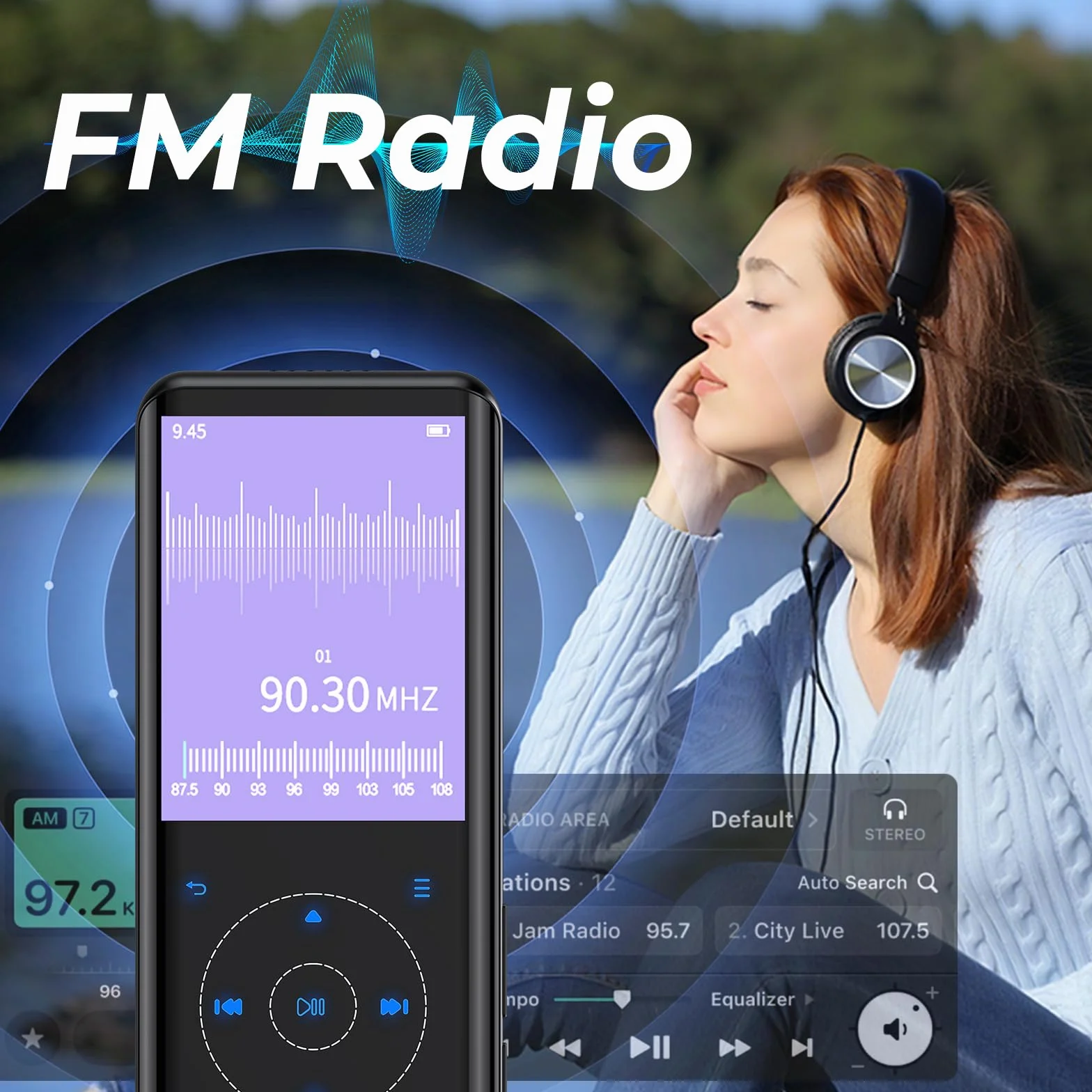 Odtwarzacz MP3 64 GB, Bluetooth 5.3, HiFi dźwięk, metalowa obudowa, wbudowany HD głośnik, przycisk dotykowy, nagrywarka głosu, do sportu i biegania