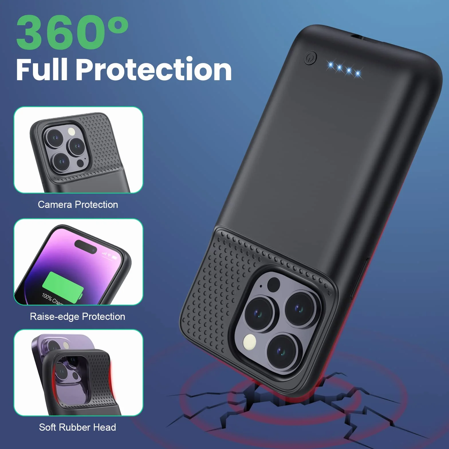 Feob Etui na baterie do iPhone 14 Pro (6,1 cala) 7200 mAh Akumulator Potężna bateria zewnętrzna Power Bank Przenośna ładowarka Etui na baterie do iPhone 14 Pro-Czarny