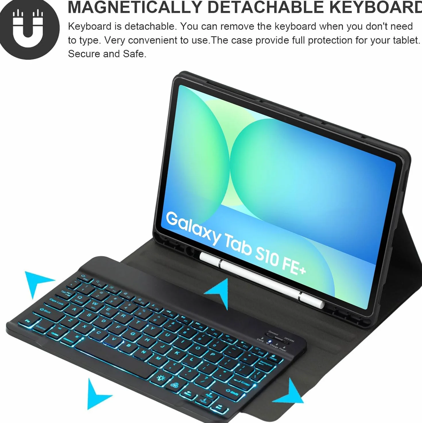 Keyboard Case do Samsung Galaxy Tab S10 FE+ Plus 13,1 cala 2025 (SM-X620/X626), podświetlana Bluetooth klawiatura, czarny