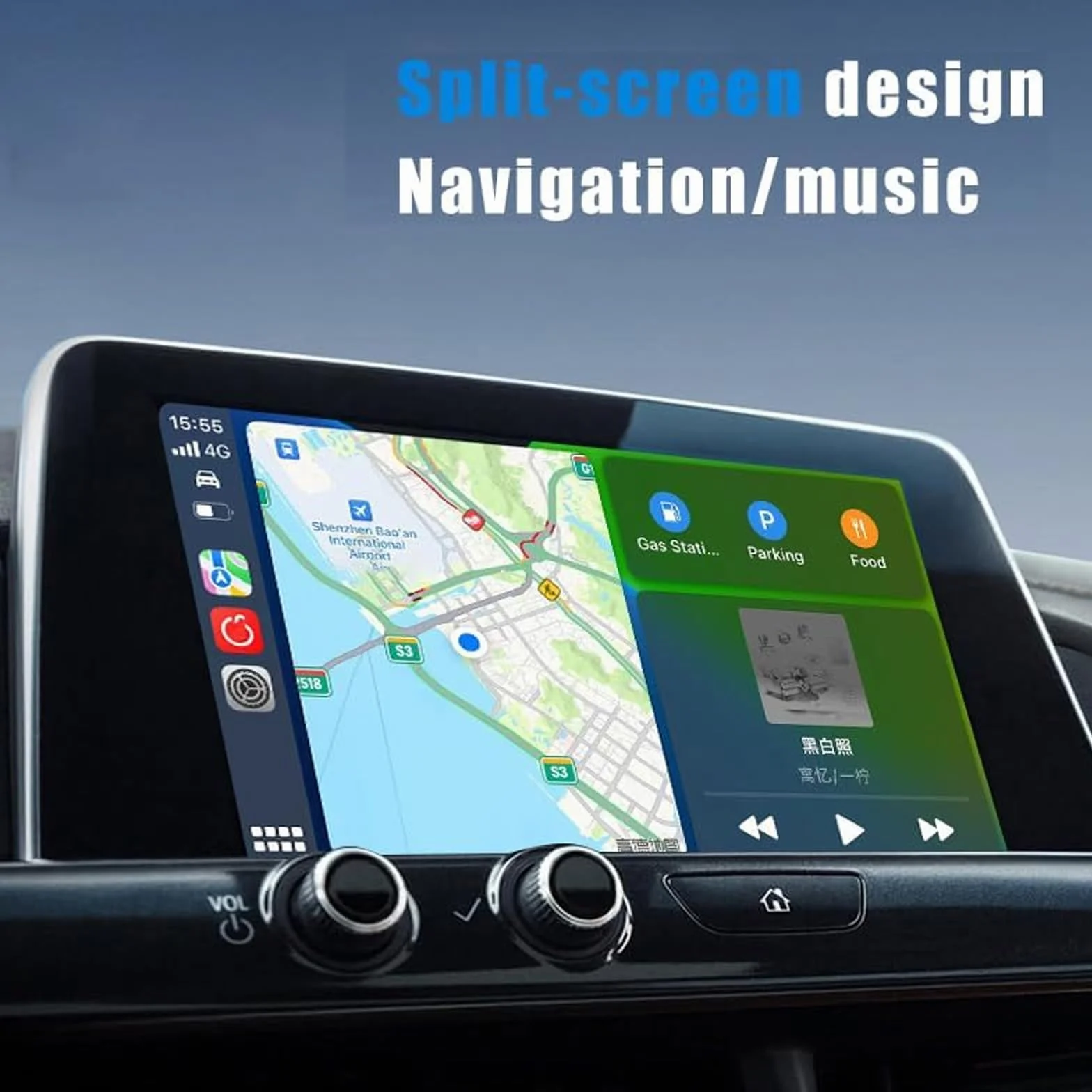 Adaptador CarPlay dla SsangYong KGM Torres, USB Conexión Rápida y Stabilny Bluetooth Bezprzewodowe WiFi Plug Play Akcesoria samochodowe, A/Czarny
