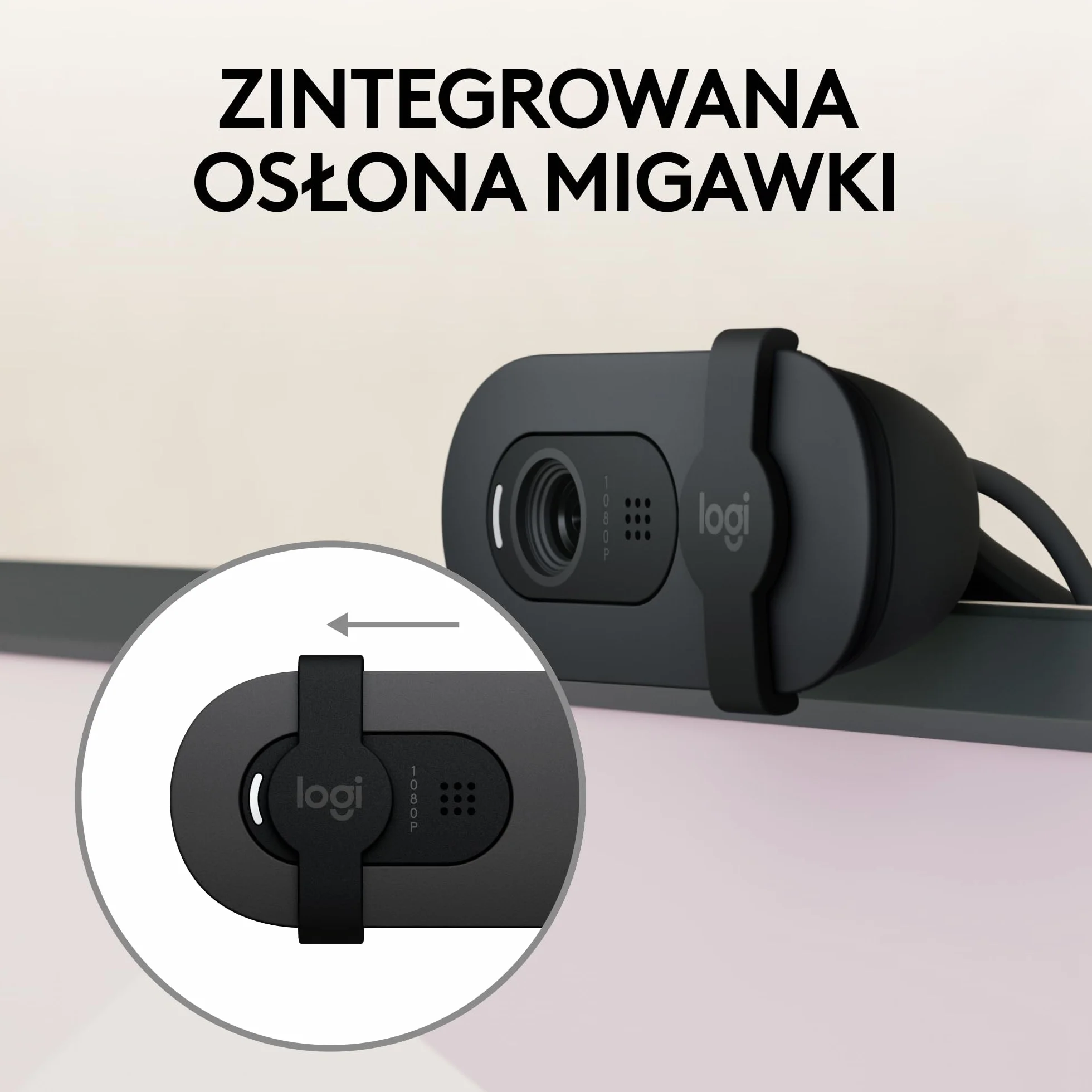 Logitech Brio 100 Full HD Kamera do spotkań i streamowania, automatyczny balans światła, wbudowany mikrofon, osłona migawki, USB-A, do Microsoft Teams, Google Meet, Zoom i innych - Grafit