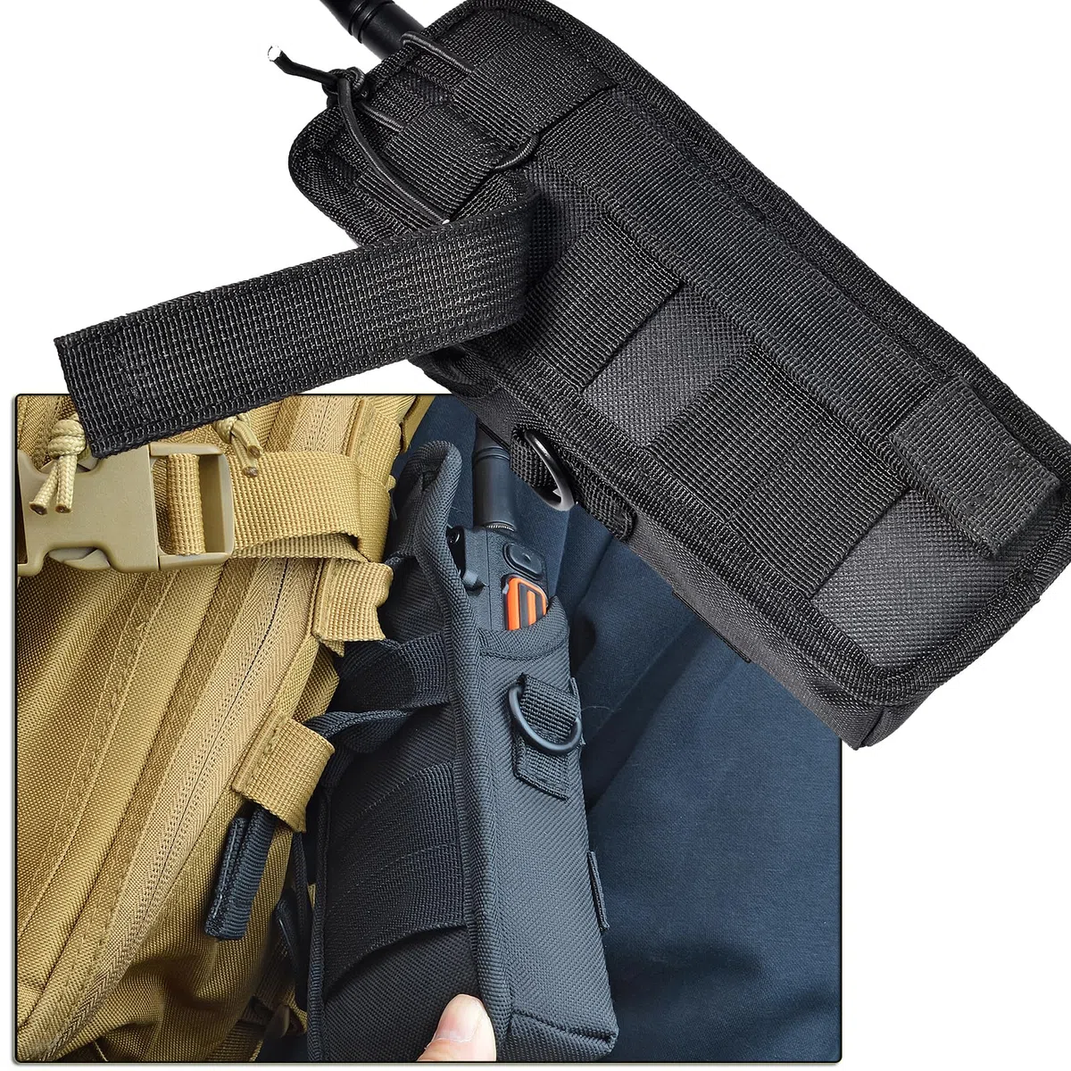 HYS Etui na walkie-talkie, miękki uchwyt radiowy, wielofunkcyjna torba radiowa kompatybilna z krótkofalówkami różnych rozmiarów (Molle-2), czarny, Nylon