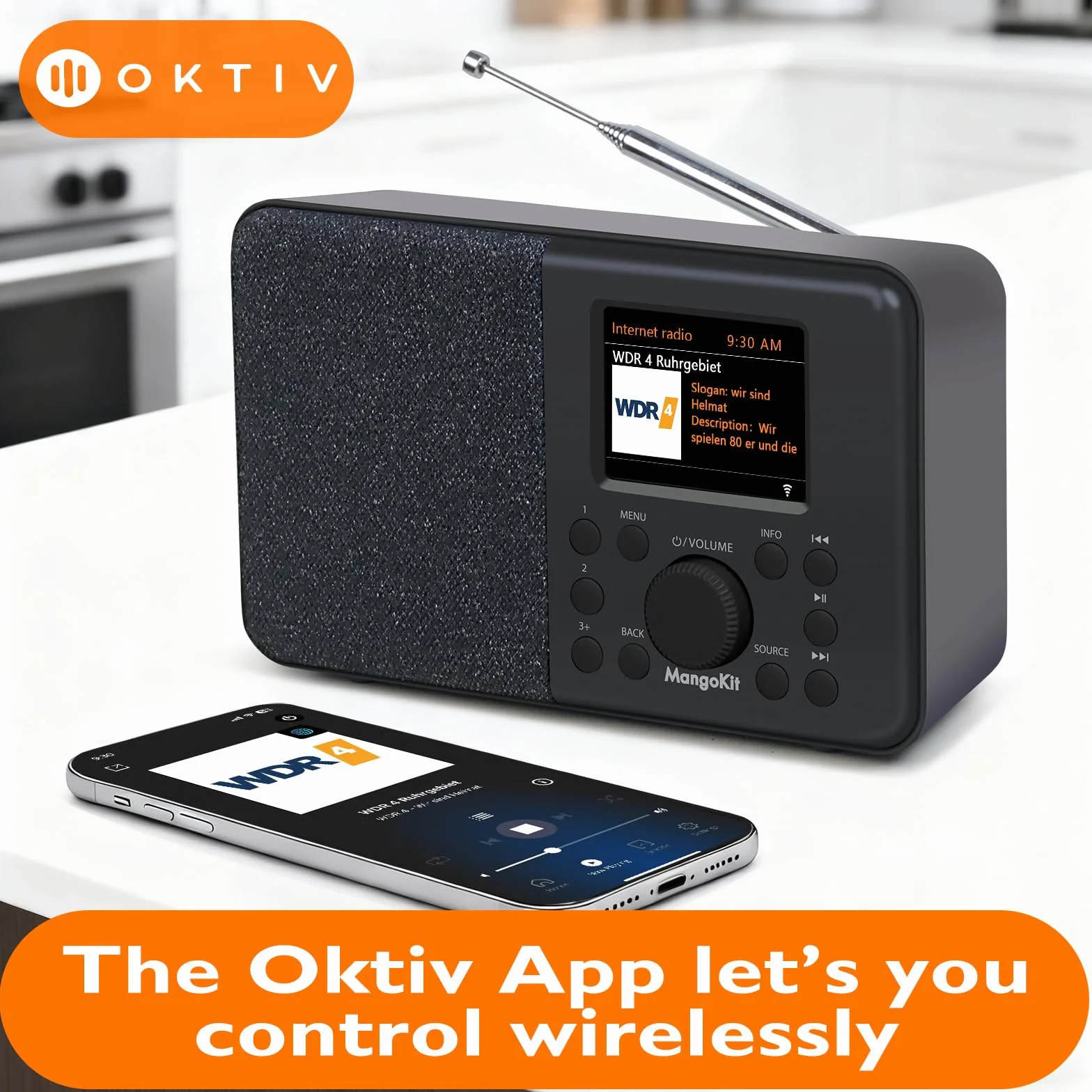 SR10 radio internetowe WiFi z Smart DAB+ i Bluetooth, FM, radio kuchenne z zasilaniem sieciowym i baterią, kolorowy wyświetlacz, podwójny alarm