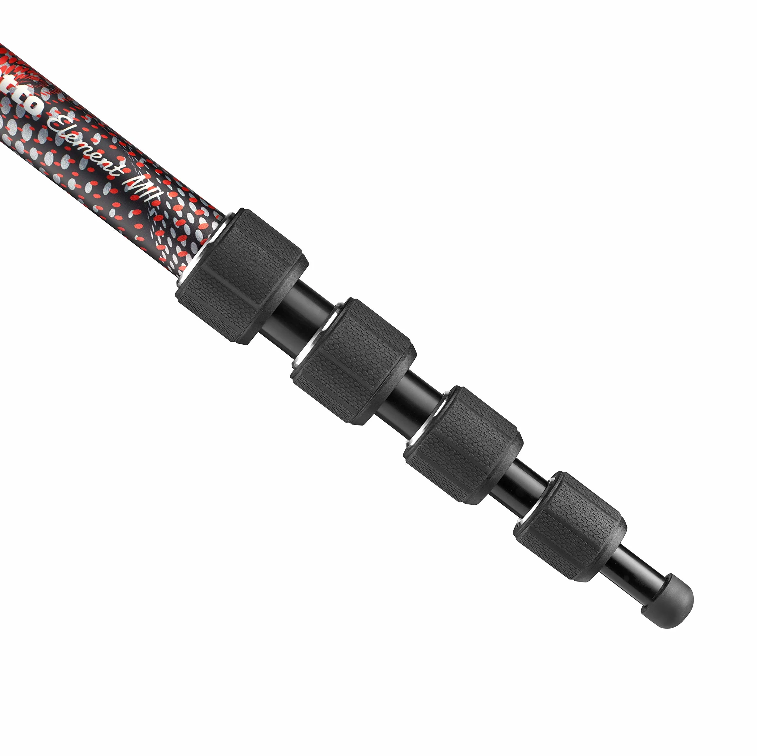 Manfrotto Element MII MMELMIIA5RD, lekki 5-częściowy aluminiowy monopod do kamery podróżnej, czerwony, z paskiem na nadgarstek, gumowy uchwyt, zamki obrotowe, obciążenie 16 kg, do aparatów